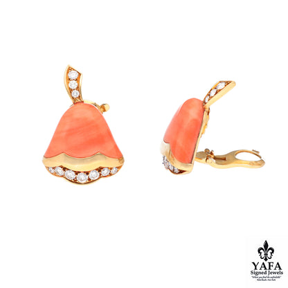 VAN CLEEF & ARPELS Coral Diamond Bell Earrings