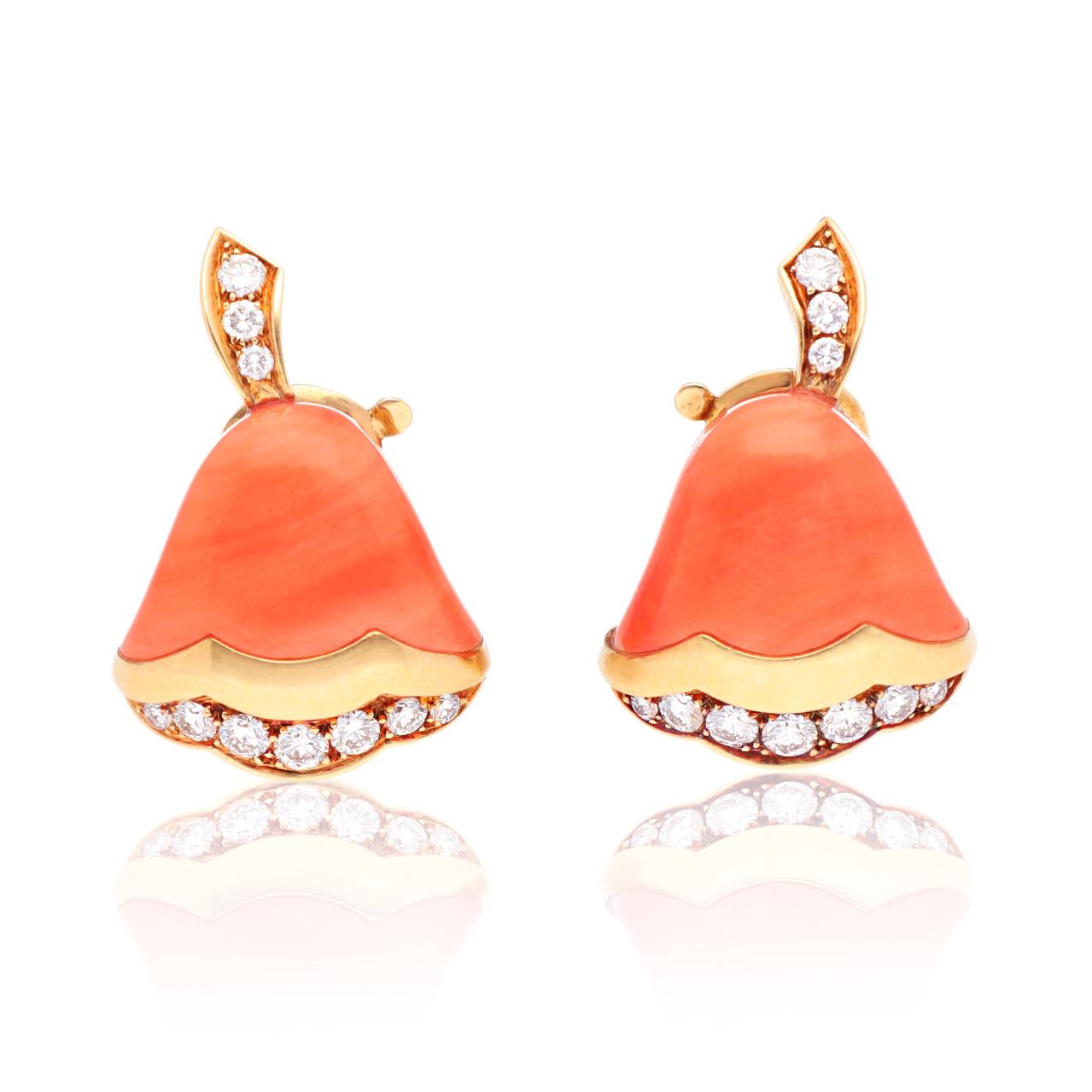 VAN CLEEF & ARPELS Coral Bell Diamond Ear Clips