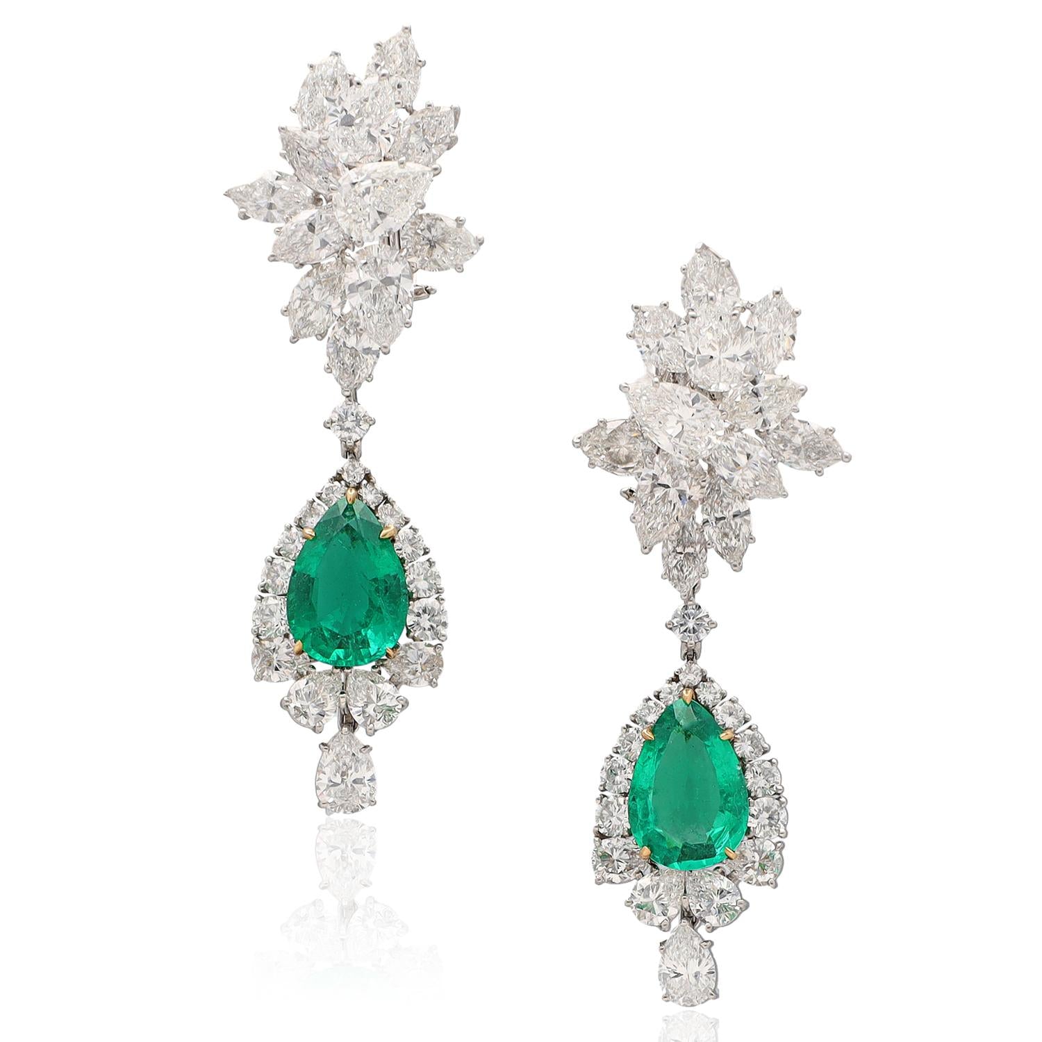 HARRY WINSTON Diamond and Emerald Ear Clips