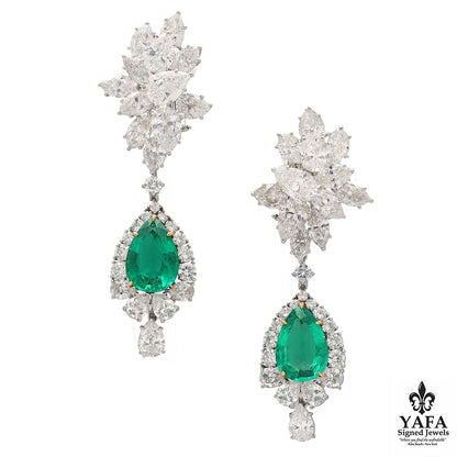 HARRY WINSTON Diamond and Emerald Ear Clips