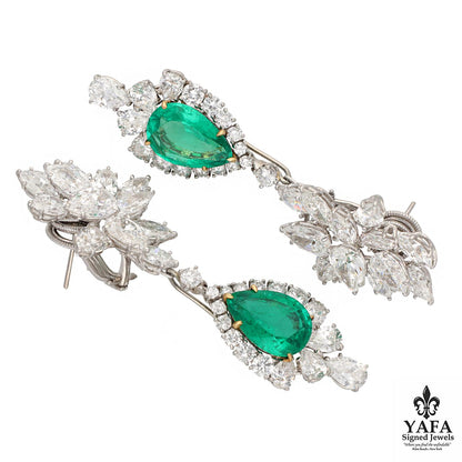 HARRY WINSTON Diamond and Emerald Ear Clips