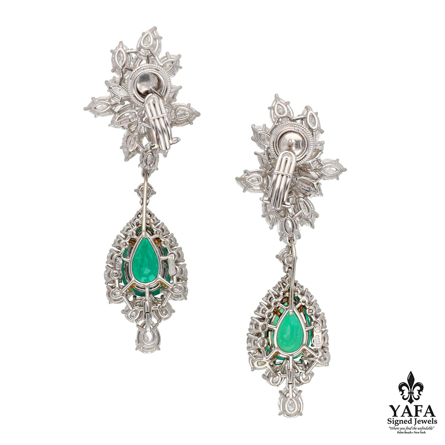 HARRY WINSTON Diamond and Emerald Ear Clips