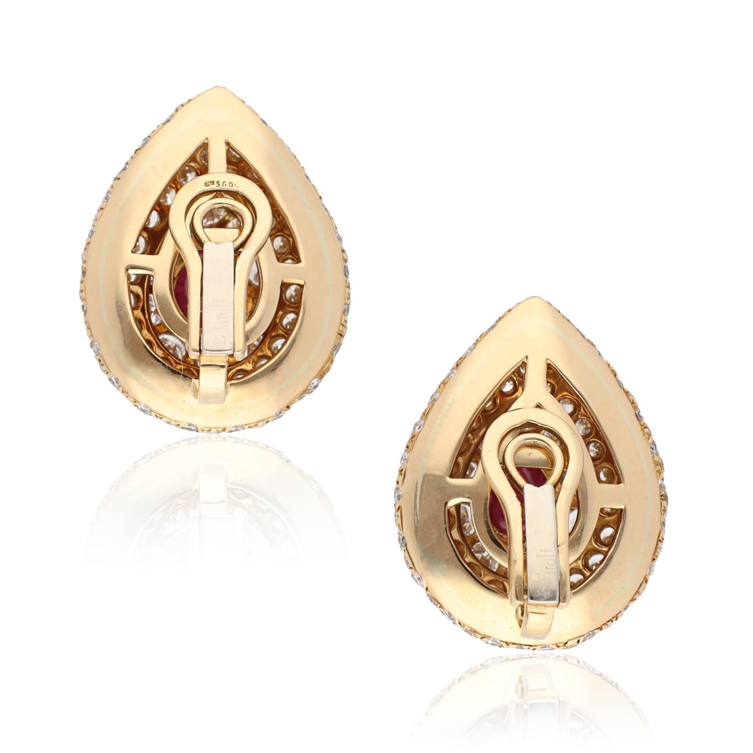 GRAFF Cabochon Pear Shaped Ruby and Diamond Button Ear Clips