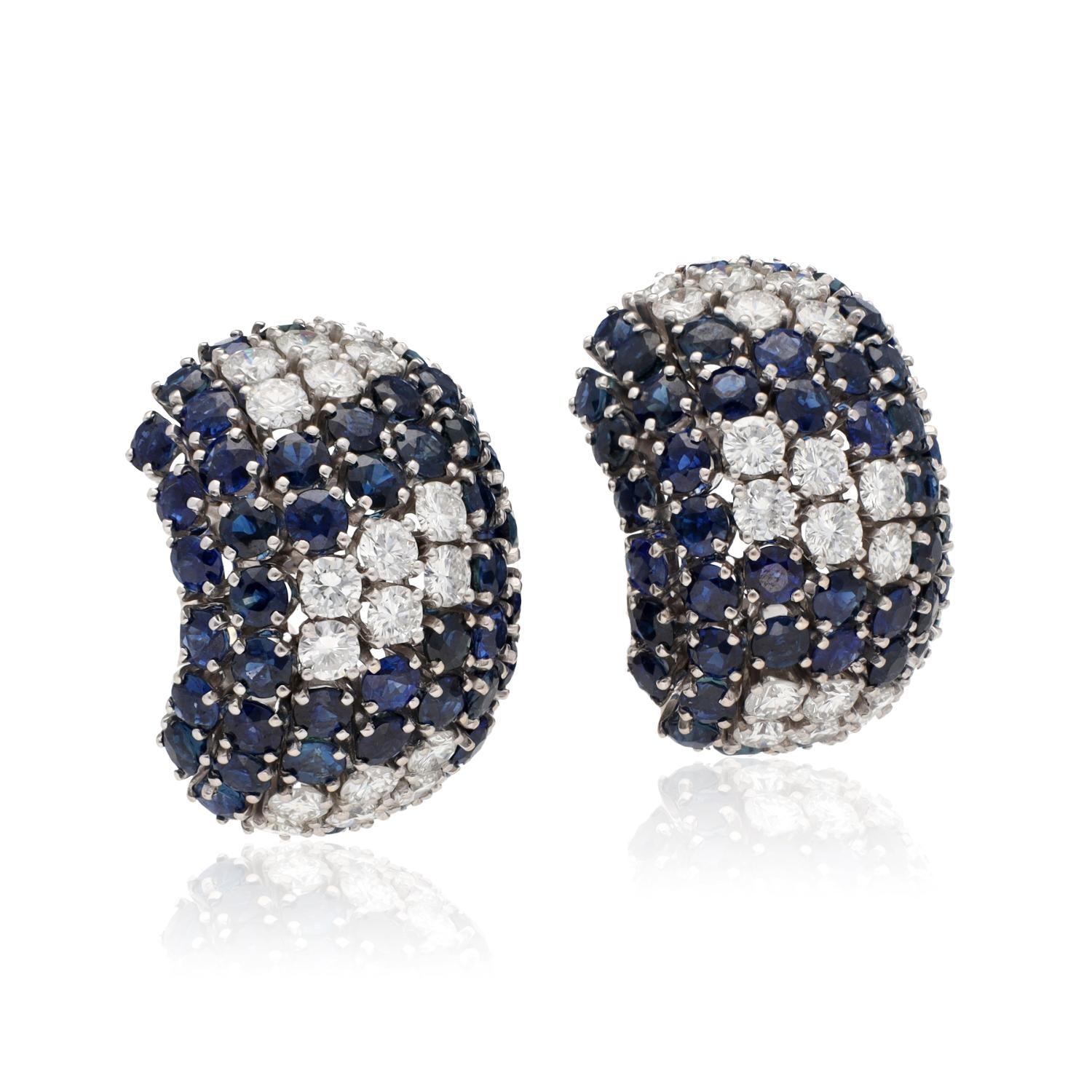 CARTIER Platinum Sapphire and Diamond Ear Clips