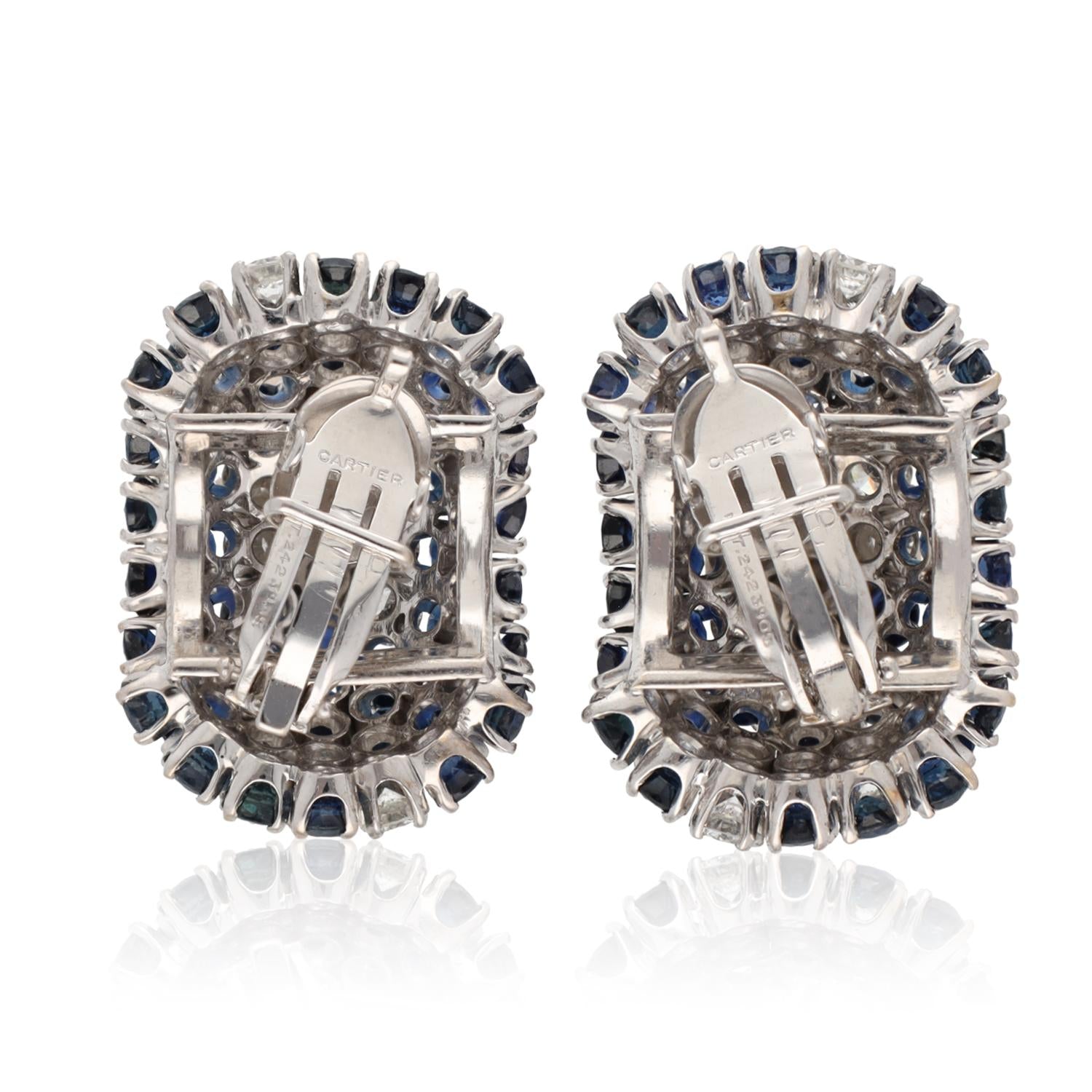 CARTIER Platinum Sapphire and Diamond Ear Clips