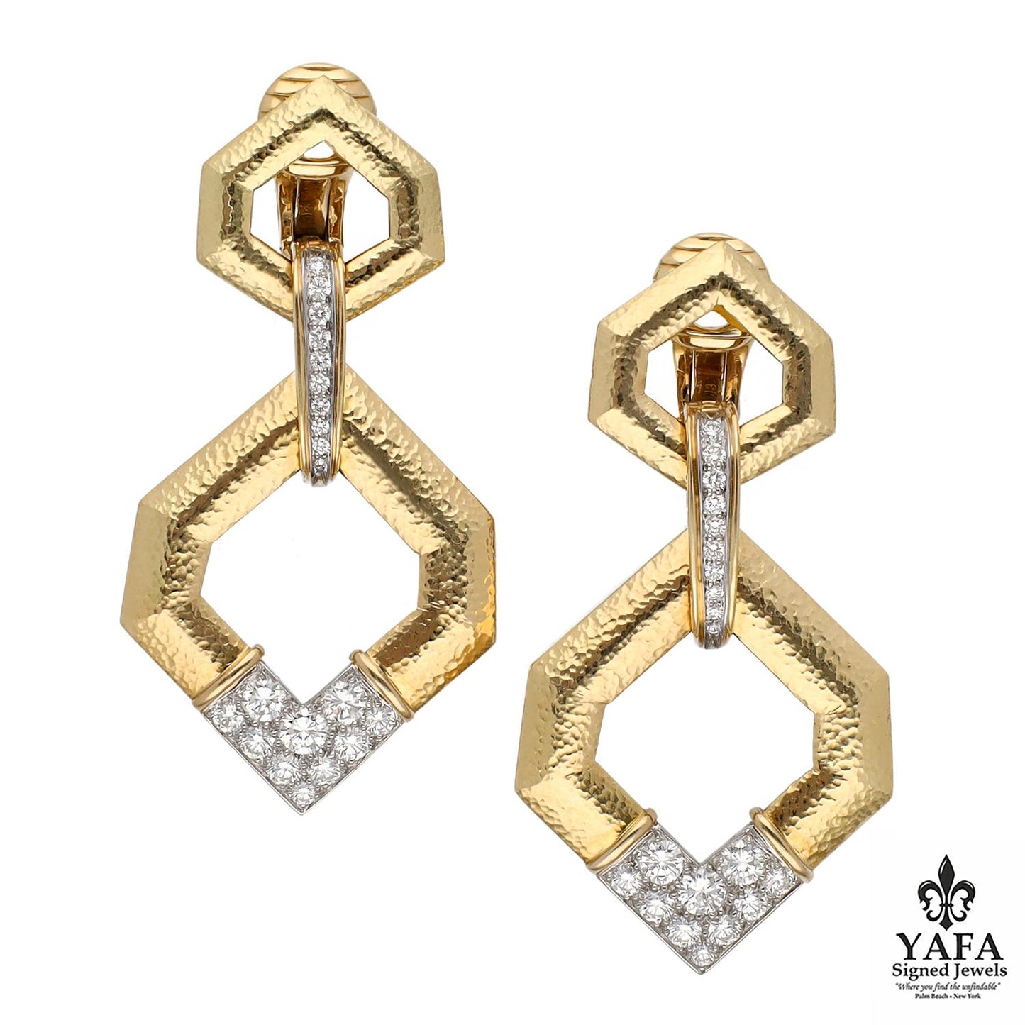 David Webb V Inset Hexagonal Doorknocker Earrings