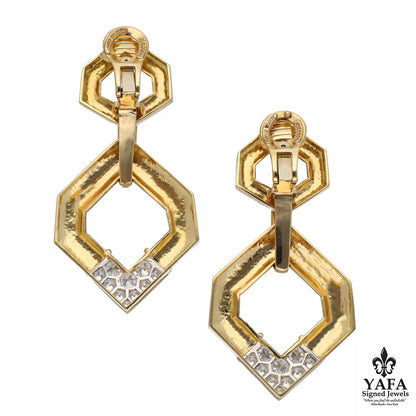 David Webb V Inset Hexagonal Doorknocker Earrings