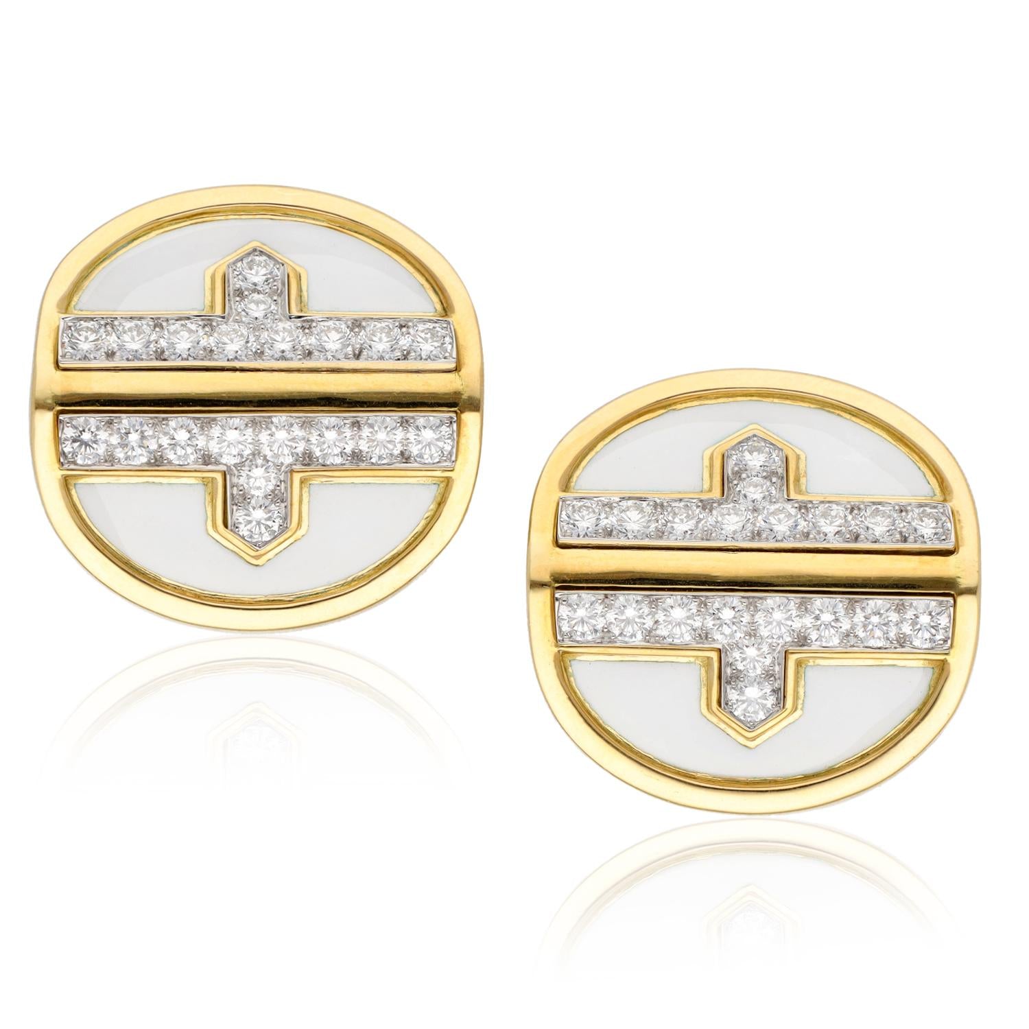DAVID WEBB Metro Earrings, White Enamel
