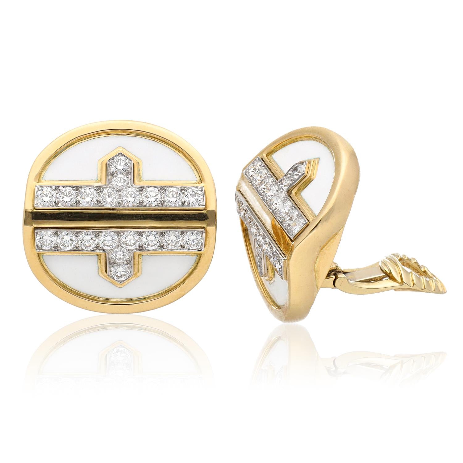 DAVID WEBB Metro Earrings, White Enamel