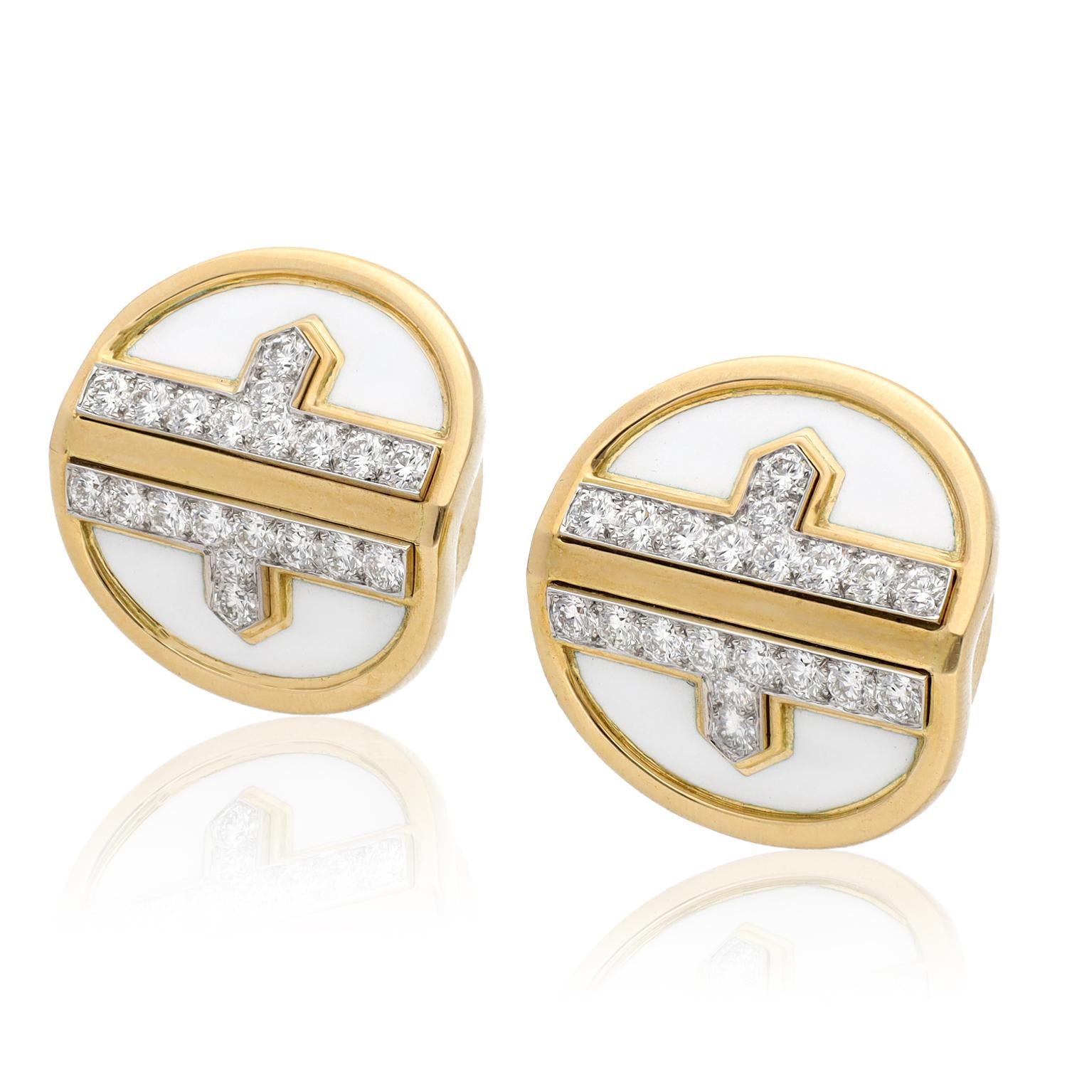 DAVID WEBB Metro Earrings, White Enamel