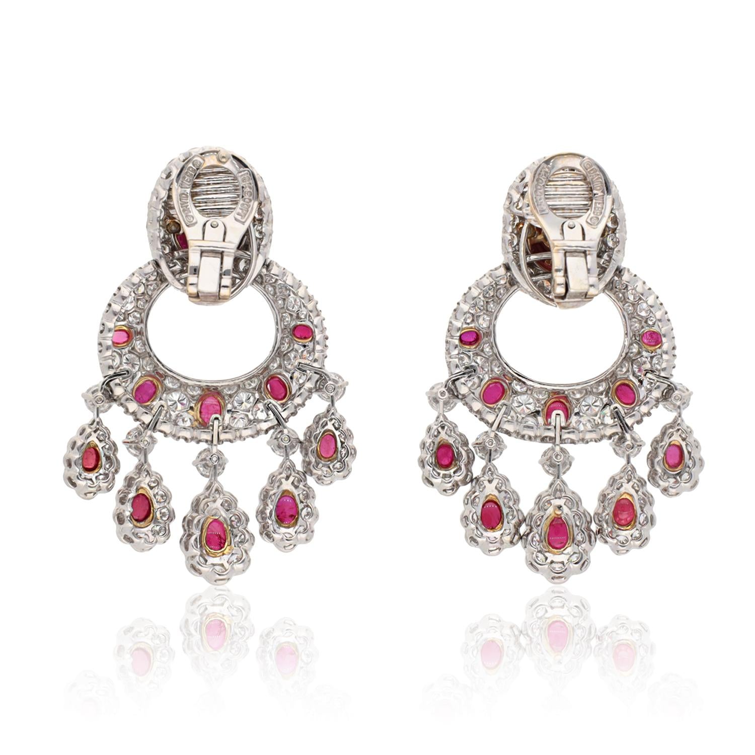 DAVID WEBB Cabochon Ruby and Diamond Ear Clips