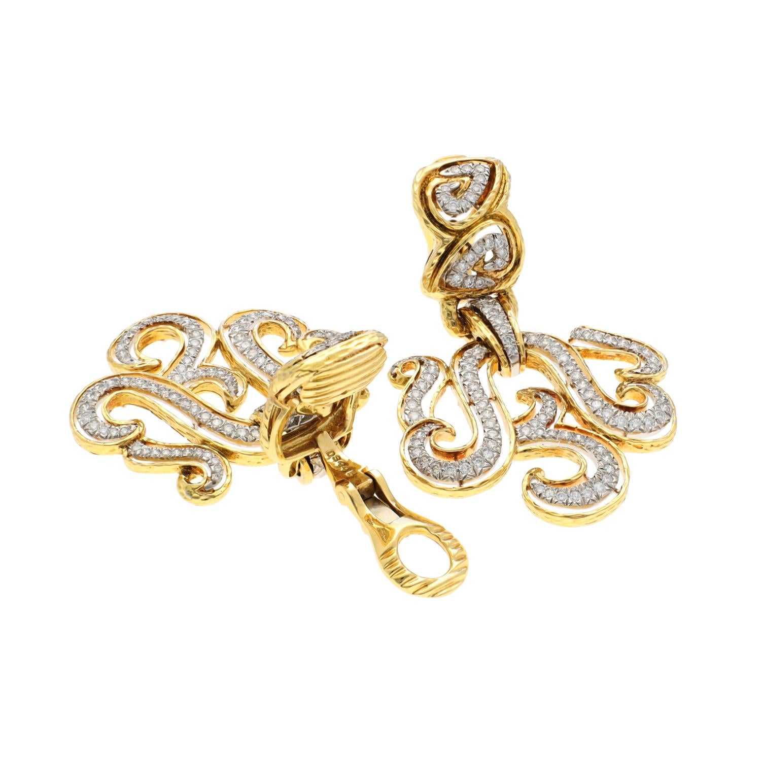 DAVID WEBB Diamond Scroll Ear Clips