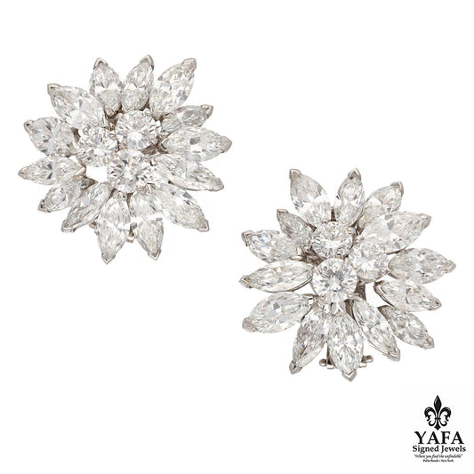 VAN CLEEF & ARPELS Platinum and Diamond Cluster Ear Clips