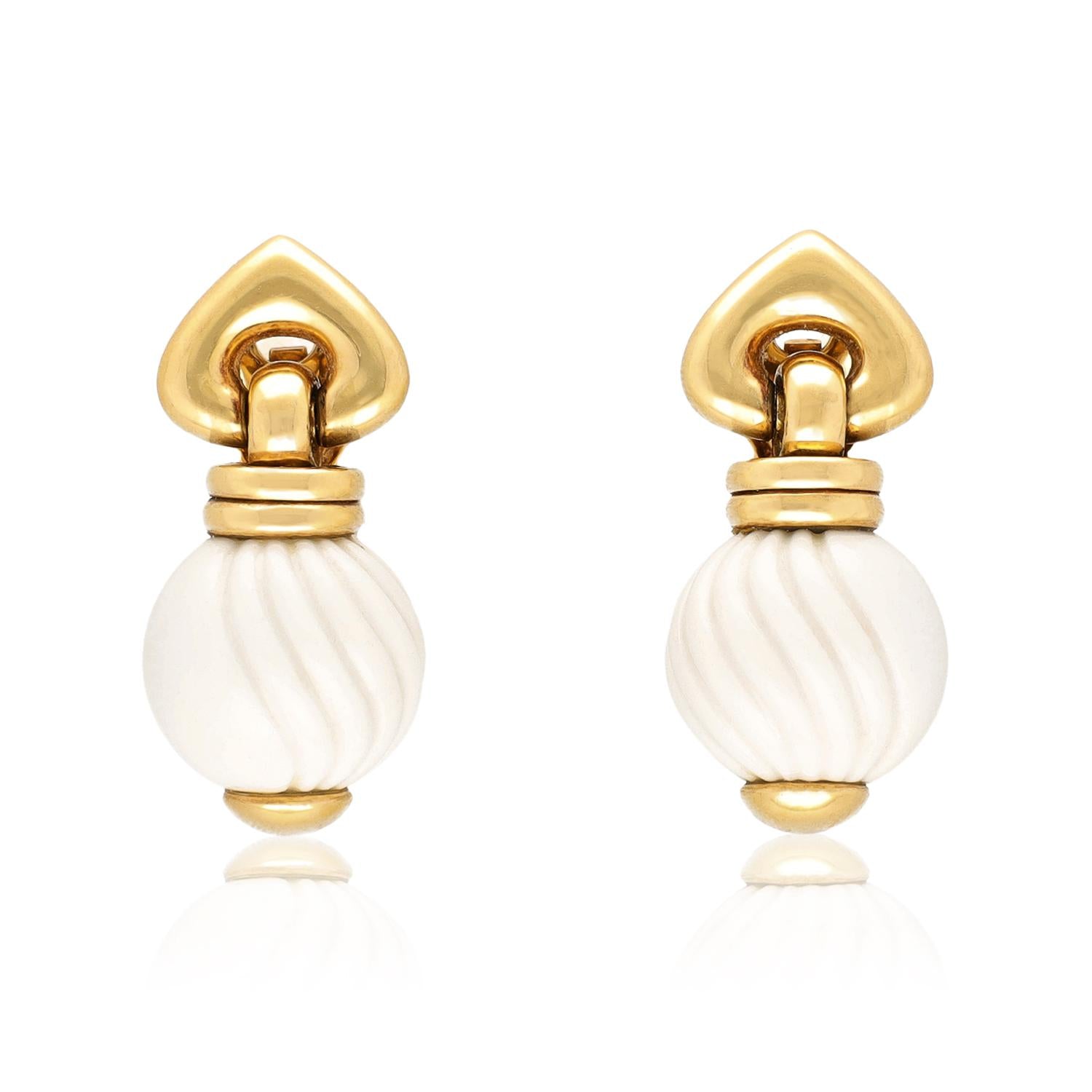 BULGARI Chandra 18K Yellow Gold and Porcelain Bead Earrings
