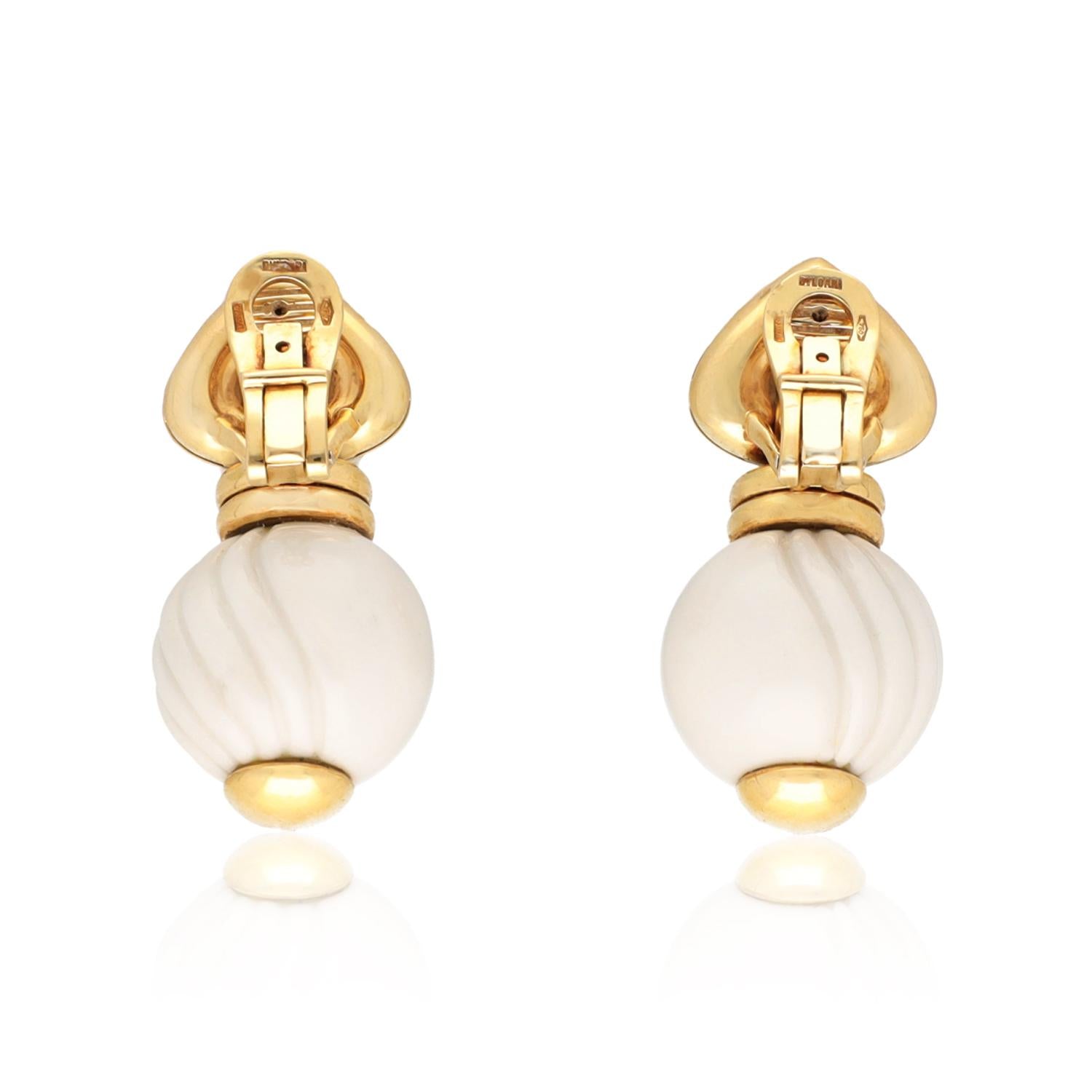 BULGARI Chandra 18K Yellow Gold and Porcelain Bead Earrings
