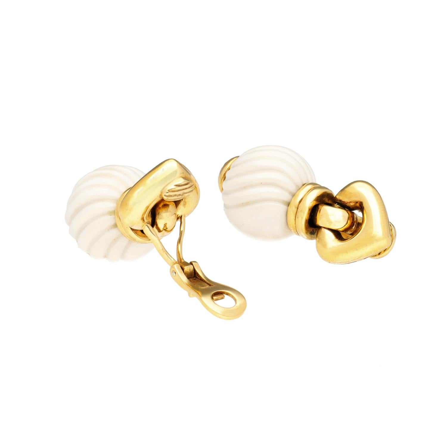 BULGARI Chandra 18K Yellow Gold and Porcelain Bead Earrings