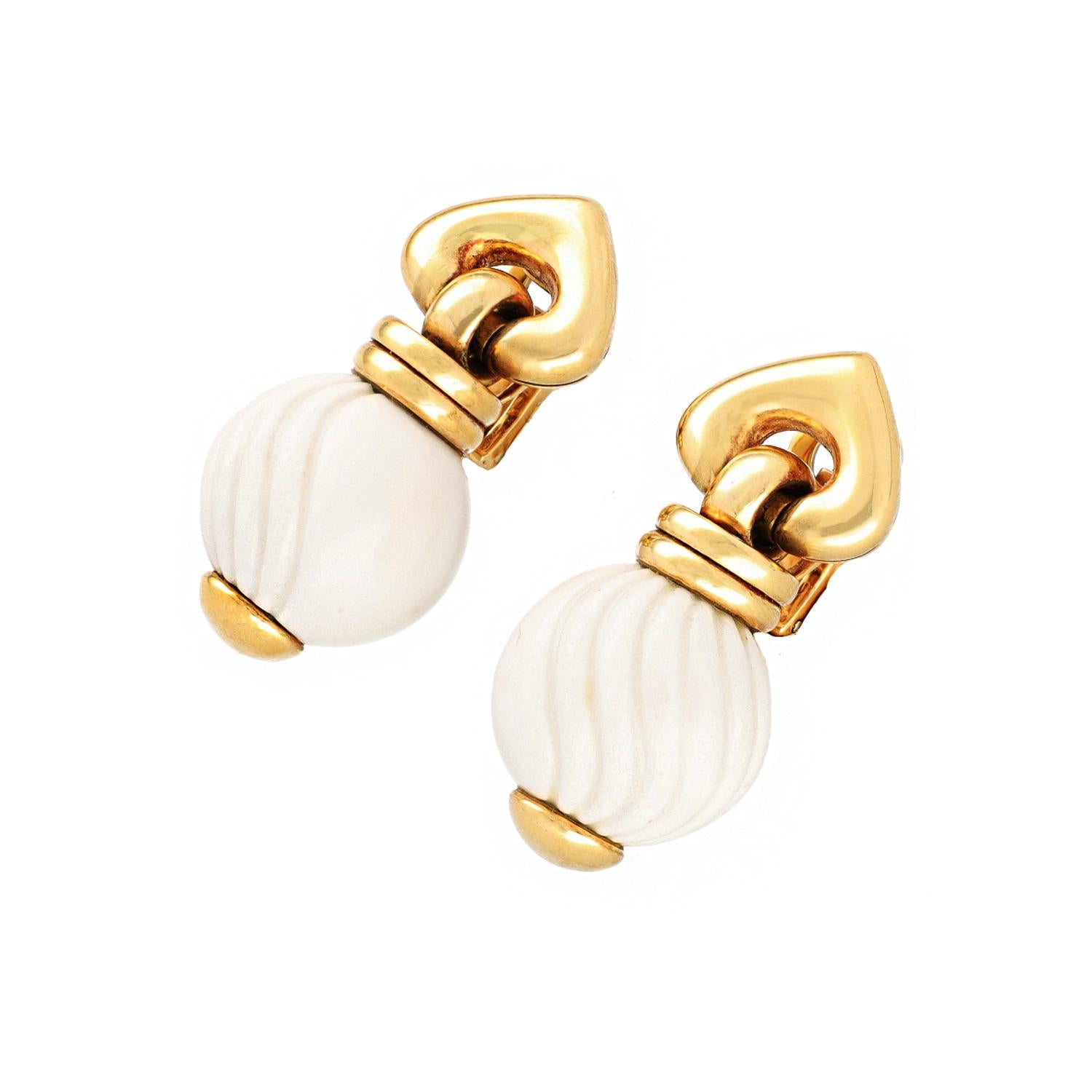 BULGARI Chandra 18K Yellow Gold and Porcelain Bead Earrings