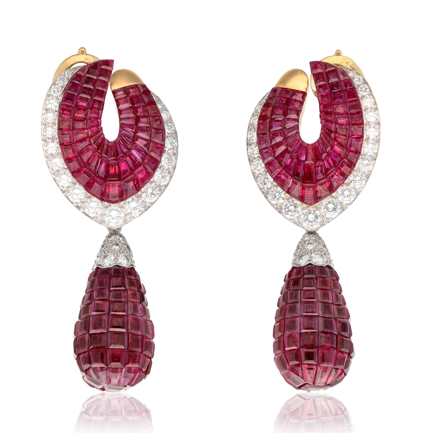 VAN CLEEF & ARPELS Mystery-Set Detachable Ruby, Diamond Earrings