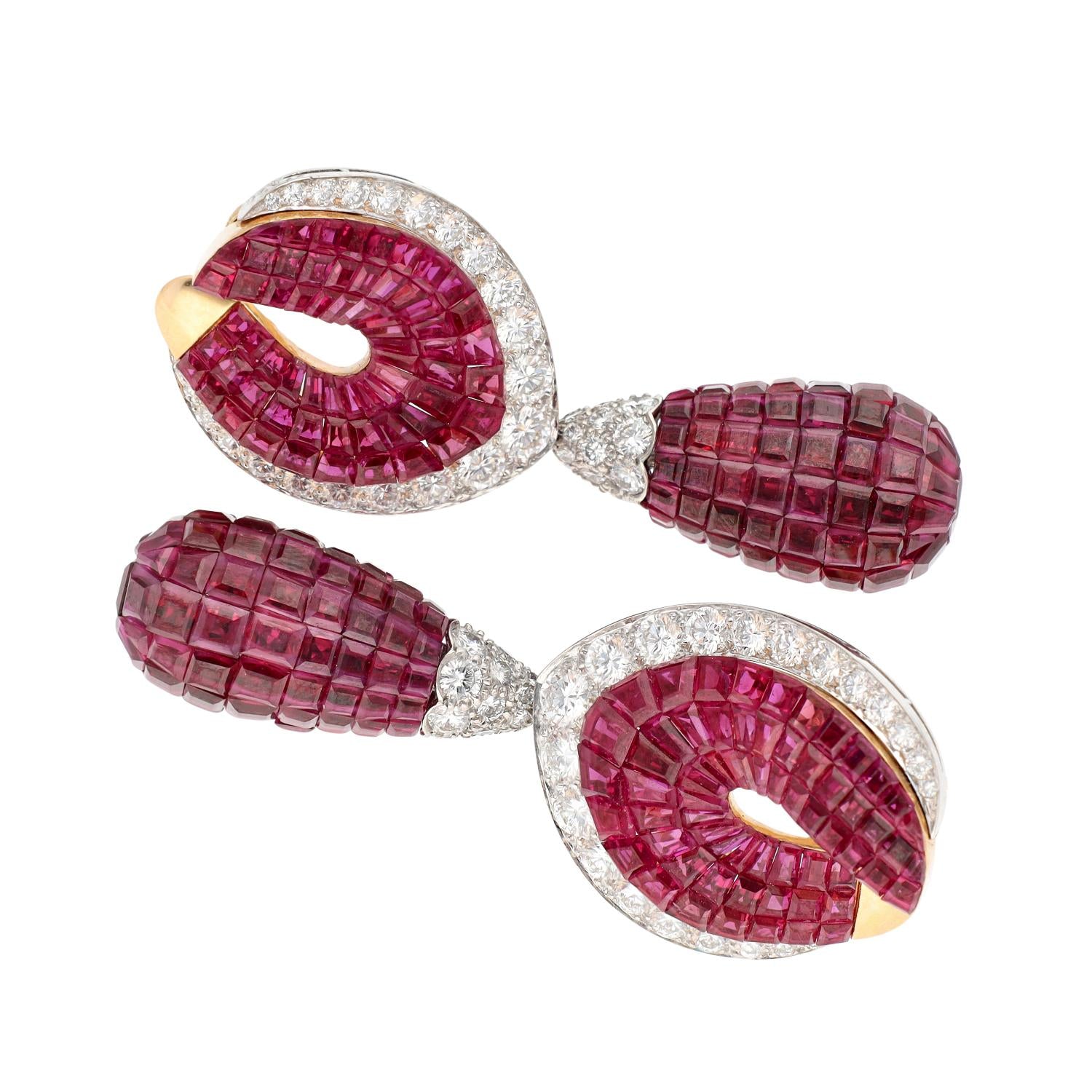 VAN CLEEF & ARPELS Mystery-Set Detachable Ruby, Diamond Earrings