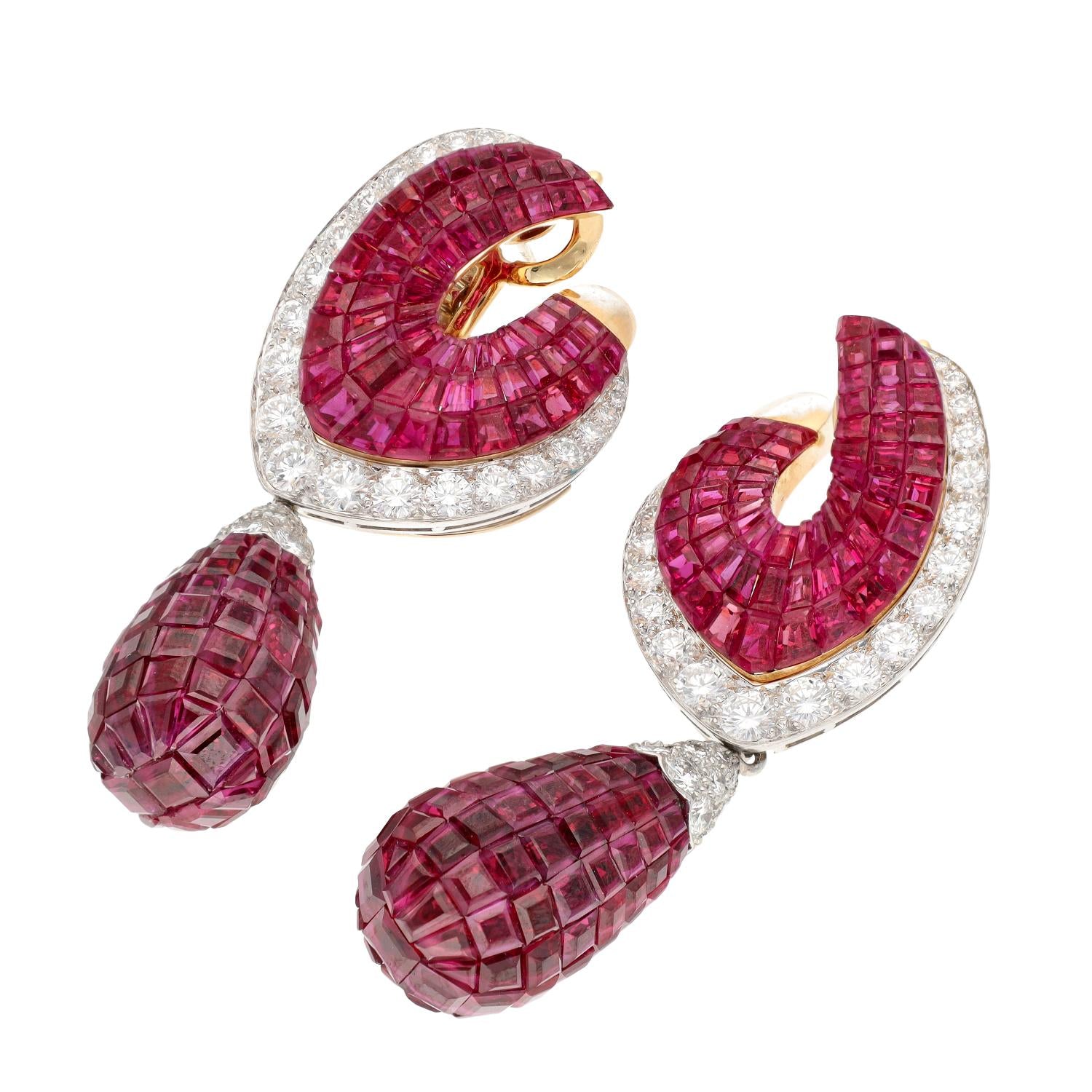 VAN CLEEF & ARPELS Mystery-Set Detachable Ruby, Diamond Earrings