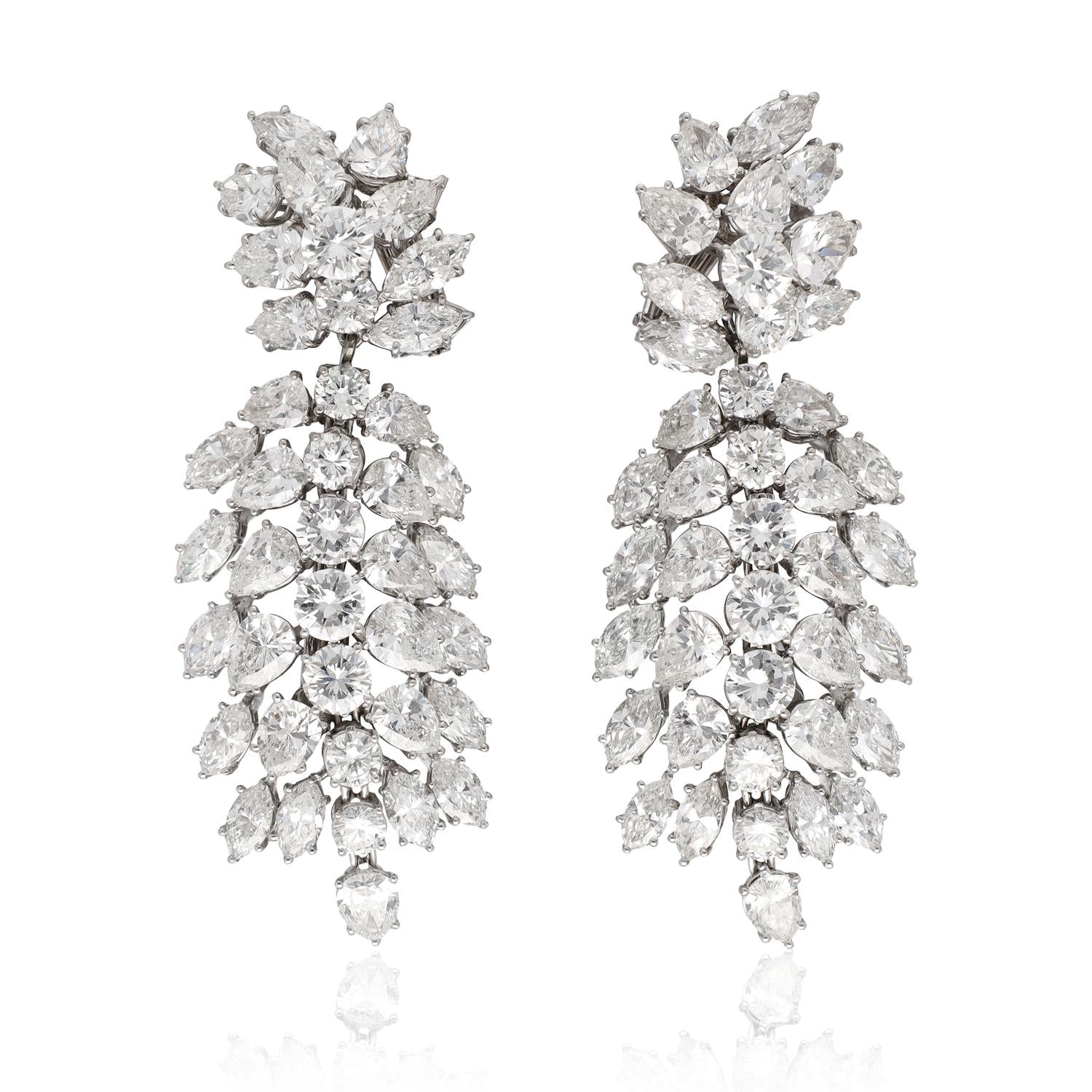 Harry Winston -   Pear, Marquise and Round Cut Diamond Cluster Ear Clips/Brooch