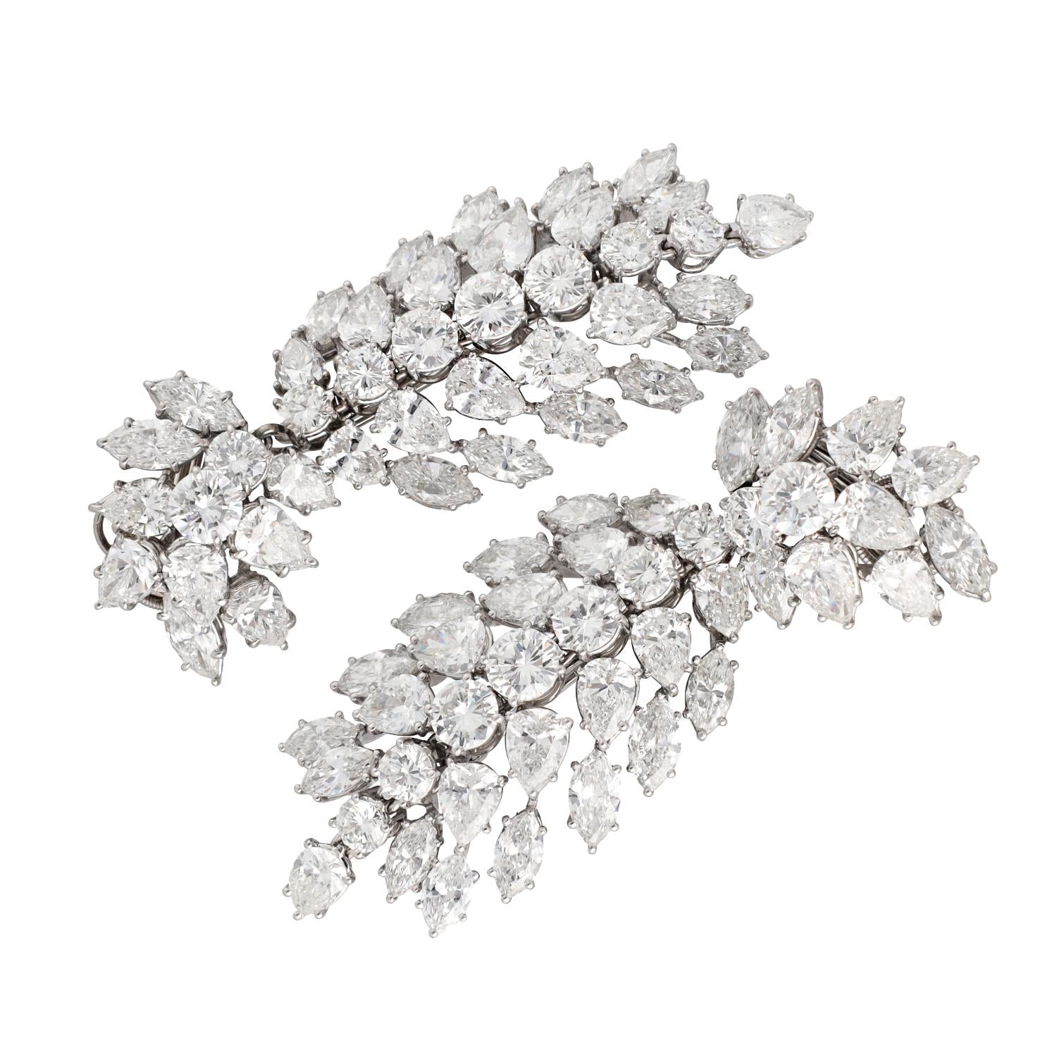 Harry Winston -   Pear, Marquise and Round Cut Diamond Cluster Ear Clips/Brooch