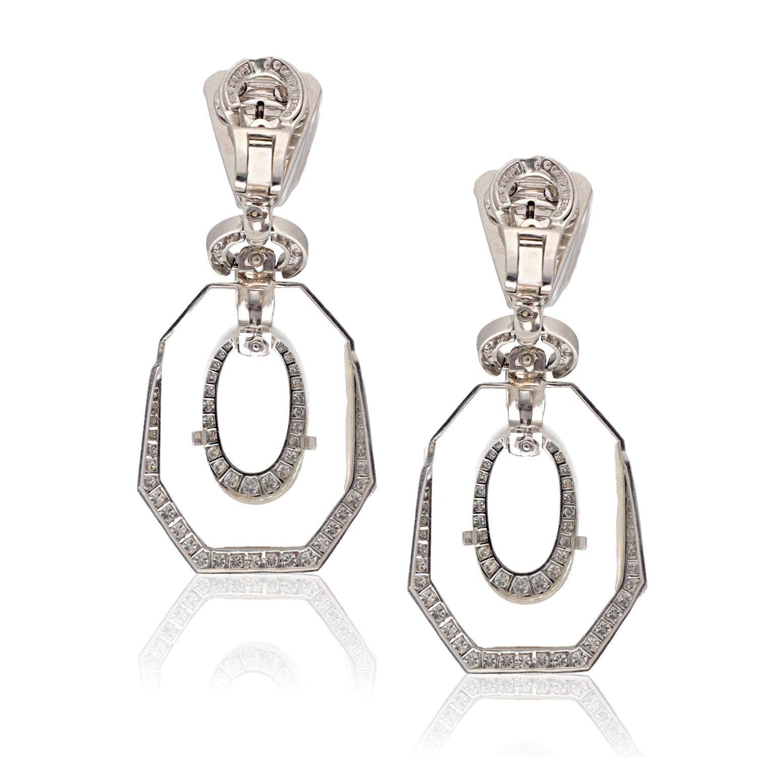 DAVID WEBB Carved Rock Crystal and Diamond “Midnight" Ear Clips