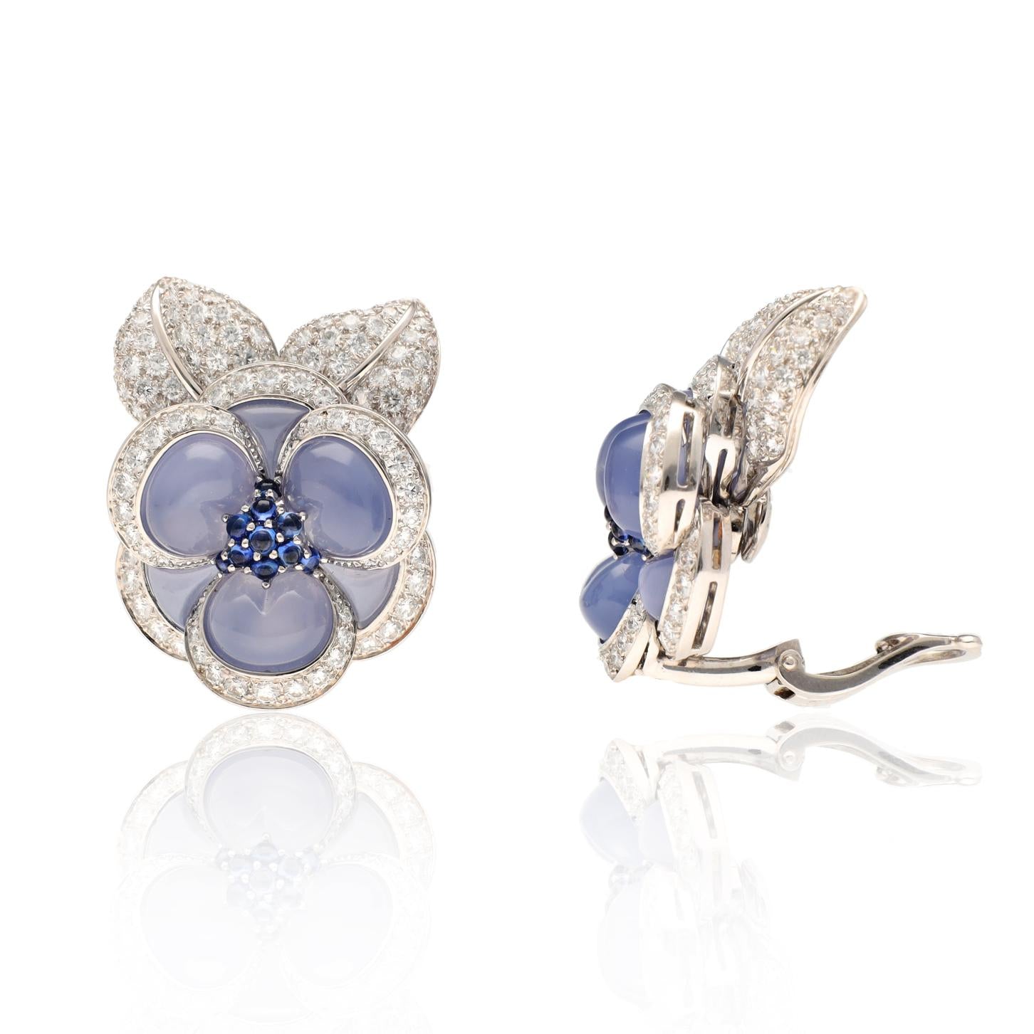 VAN CLEEF & ARPELS 'Blue Gardenia' Ear Clips