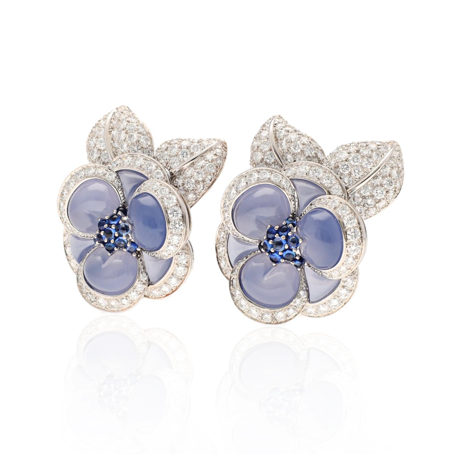 VAN CLEEF & ARPELS 'Blue Gardenia' Ear Clips