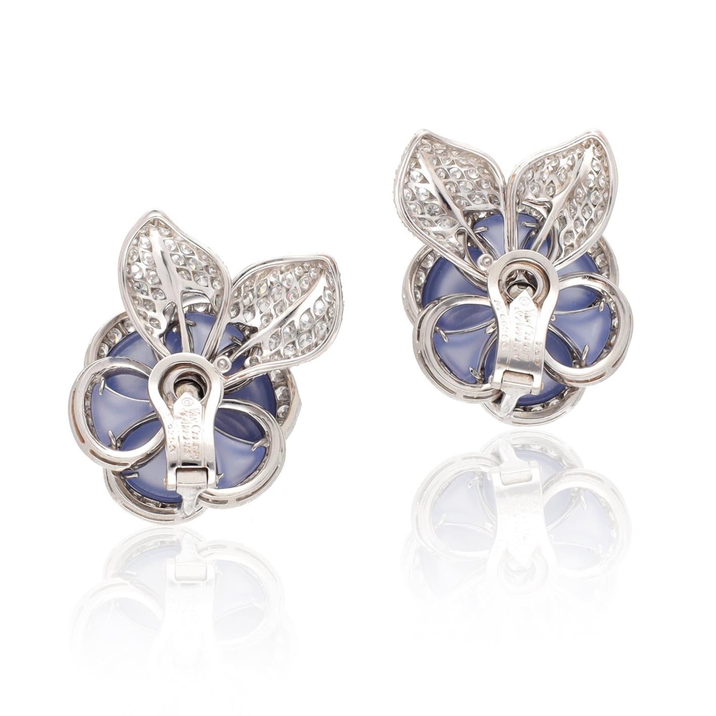 VAN CLEEF & ARPELS 'Blue Gardenia' Ear Clips