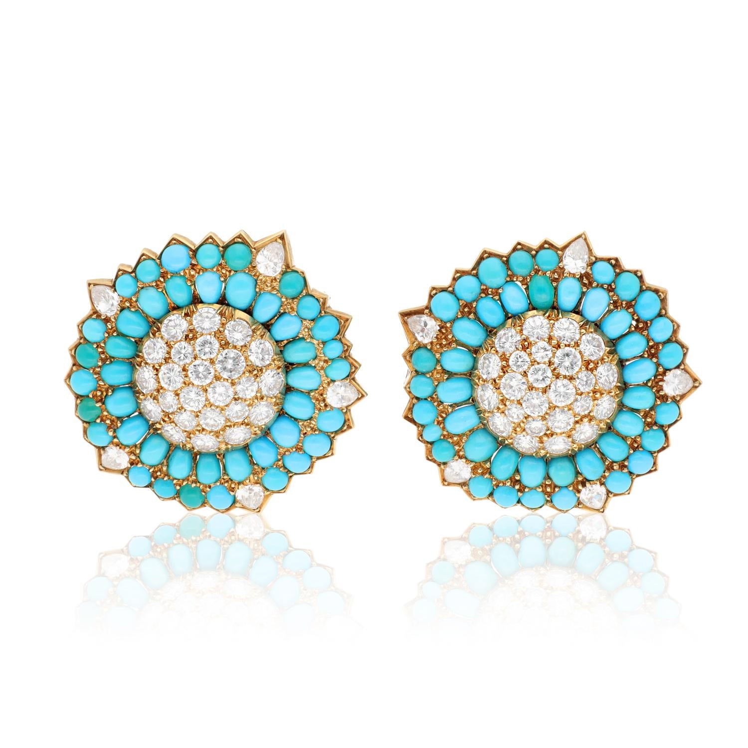 CARTIER Turquoise and Diamond Ear Clips