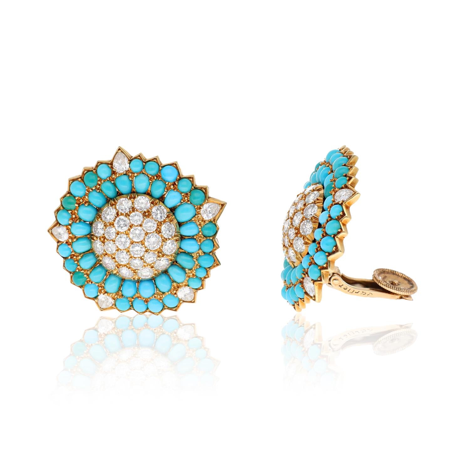 CARTIER Turquoise and Diamond Ear Clips