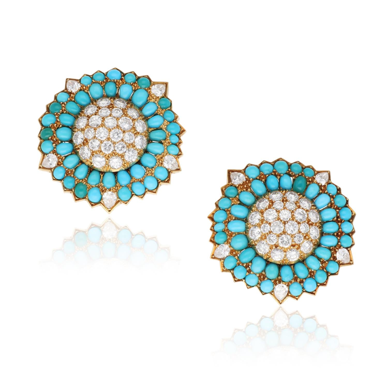 CARTIER Turquoise and Diamond Ear Clips