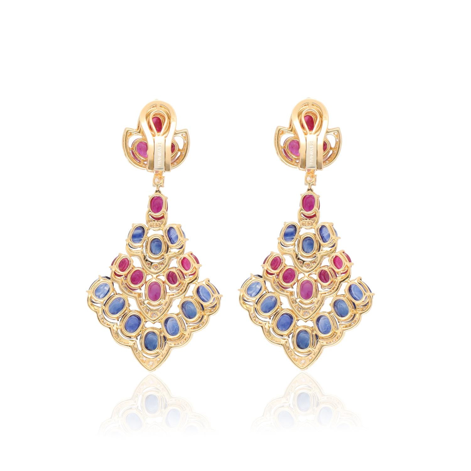 BULGARI cabochon Ruby, Sapphire and Diamond Ear Clips