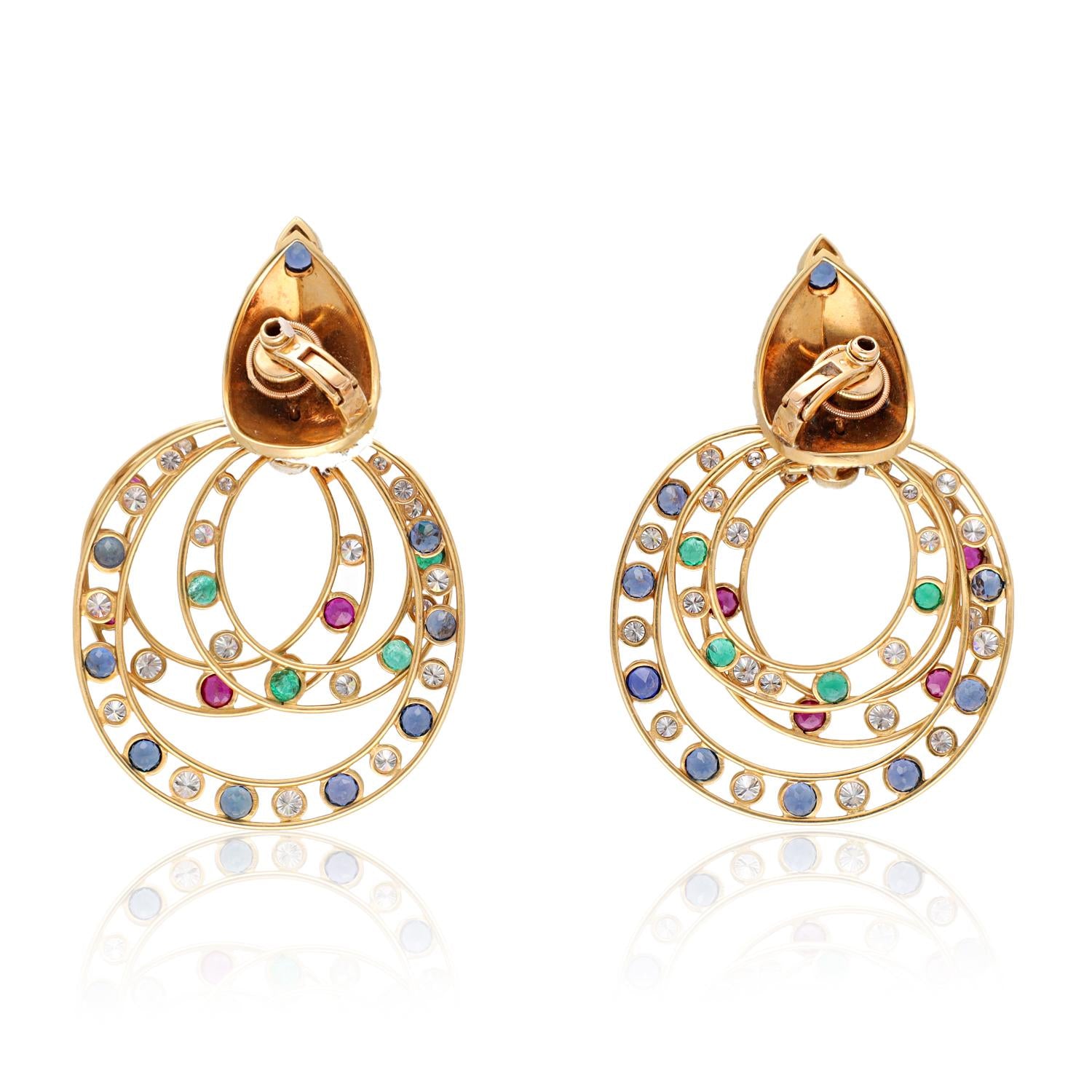 CARTIER Diamond, Ruby, Sapphire & Emerald Pendant Earrings