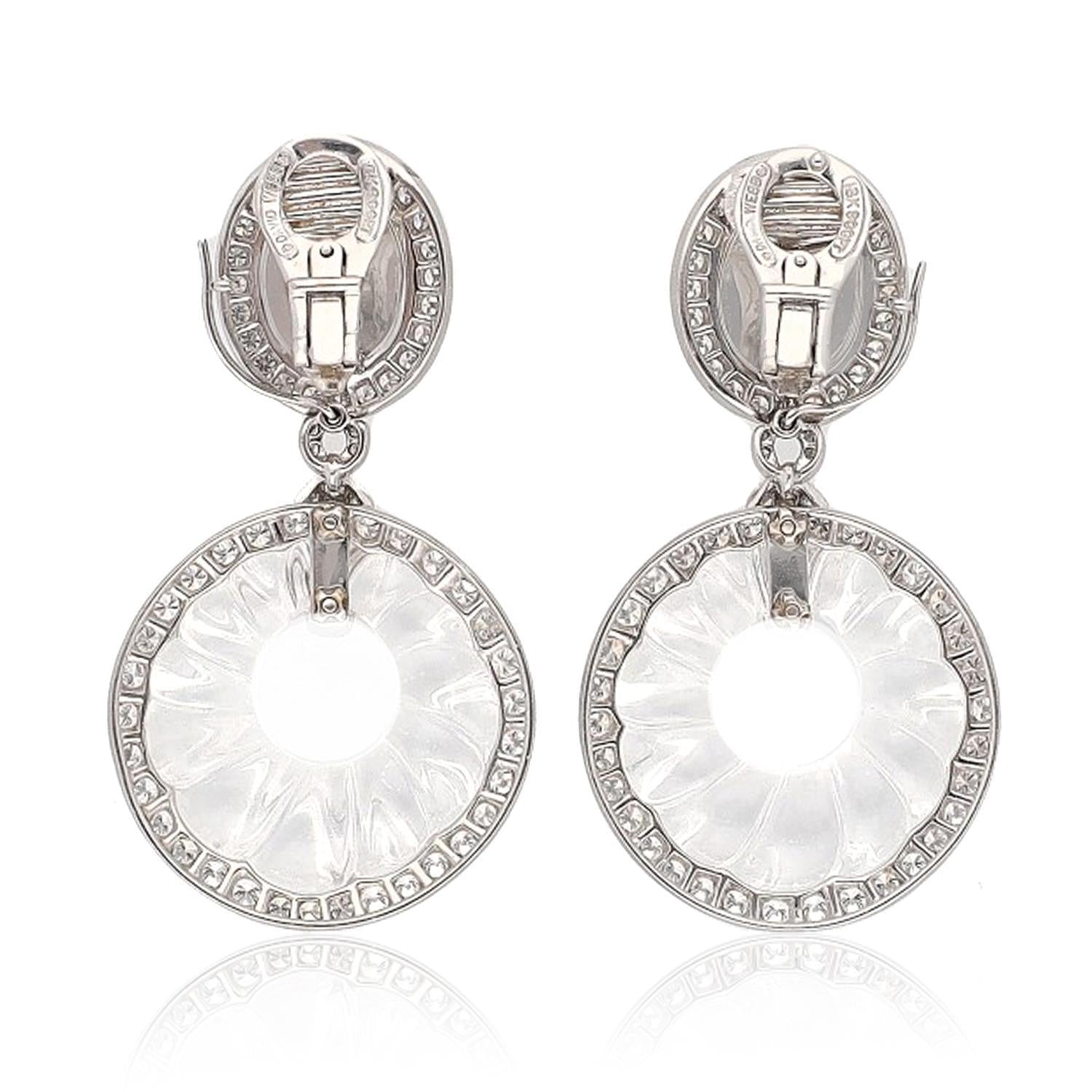 DAVID WEBB Fluted Rock Crystal & Diamond Convertible Ear Clips