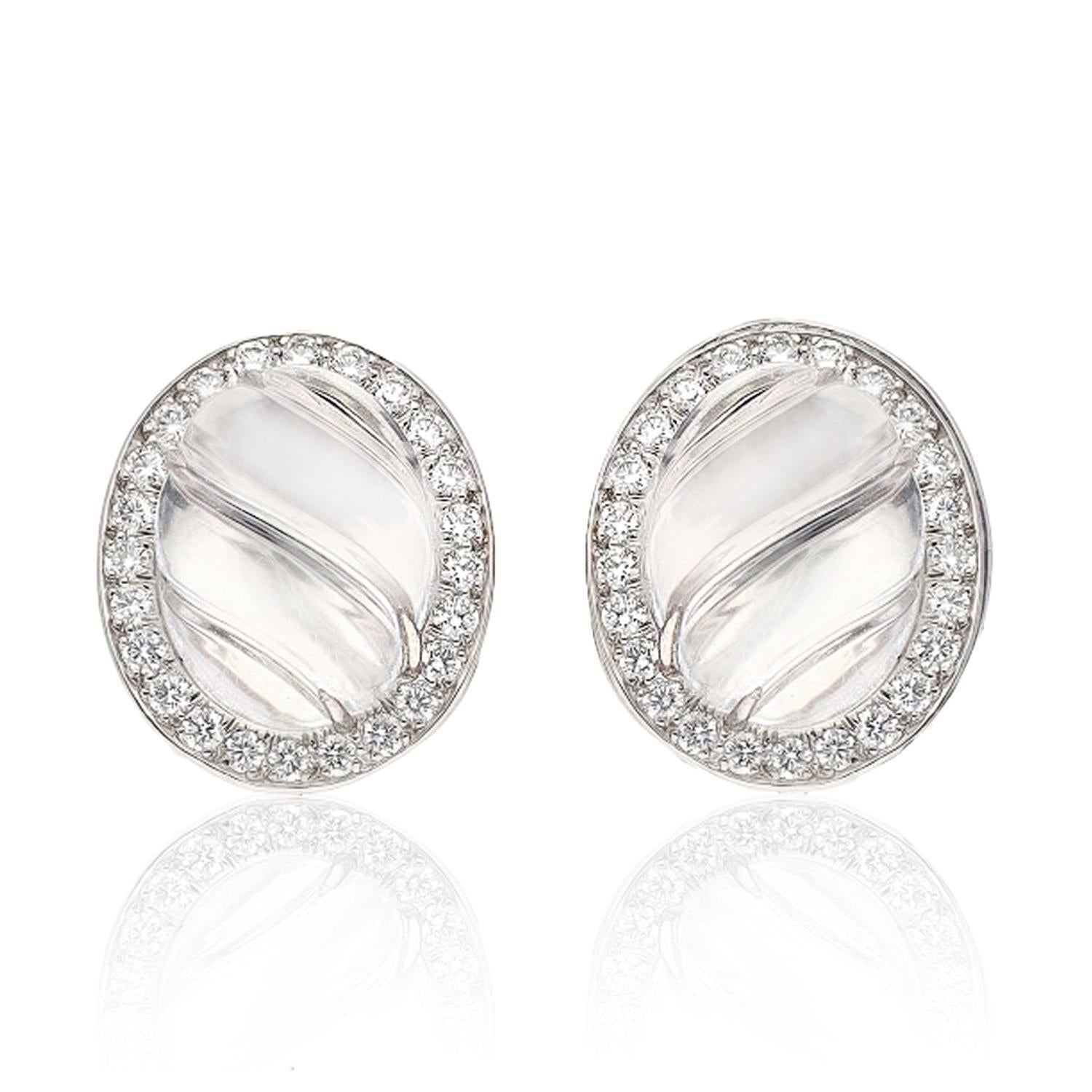 DAVID WEBB Fluted Rock Crystal & Diamond Convertible Ear Clips