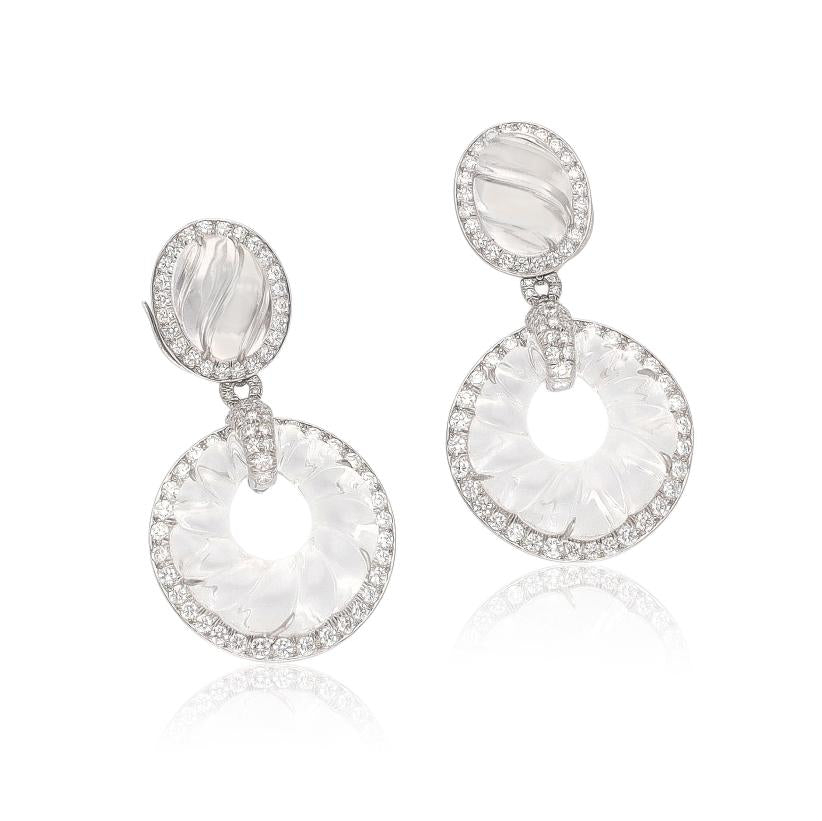 DAVID WEBB Fluted Rock Crystal & Diamond Convertible Ear Clips