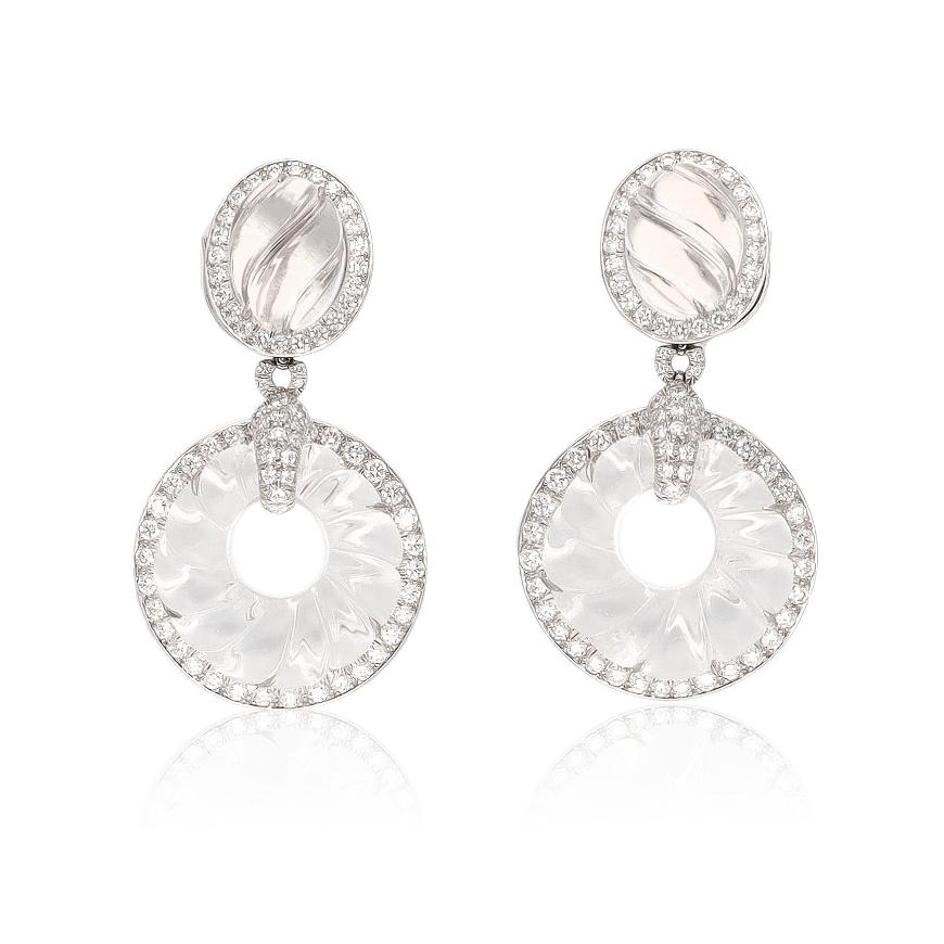 DAVID WEBB Fluted Rock Crystal & Diamond Convertible Ear Clips