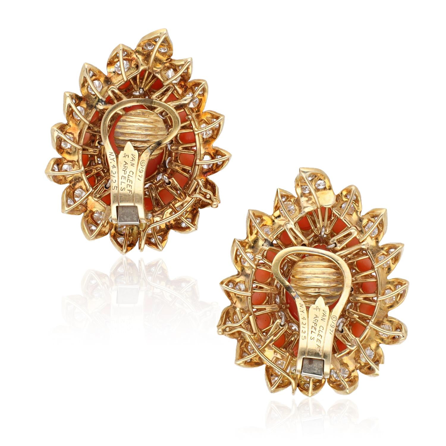VAN CLEEF & ARPELS Cabochon Coral and Diamond Ear Clips