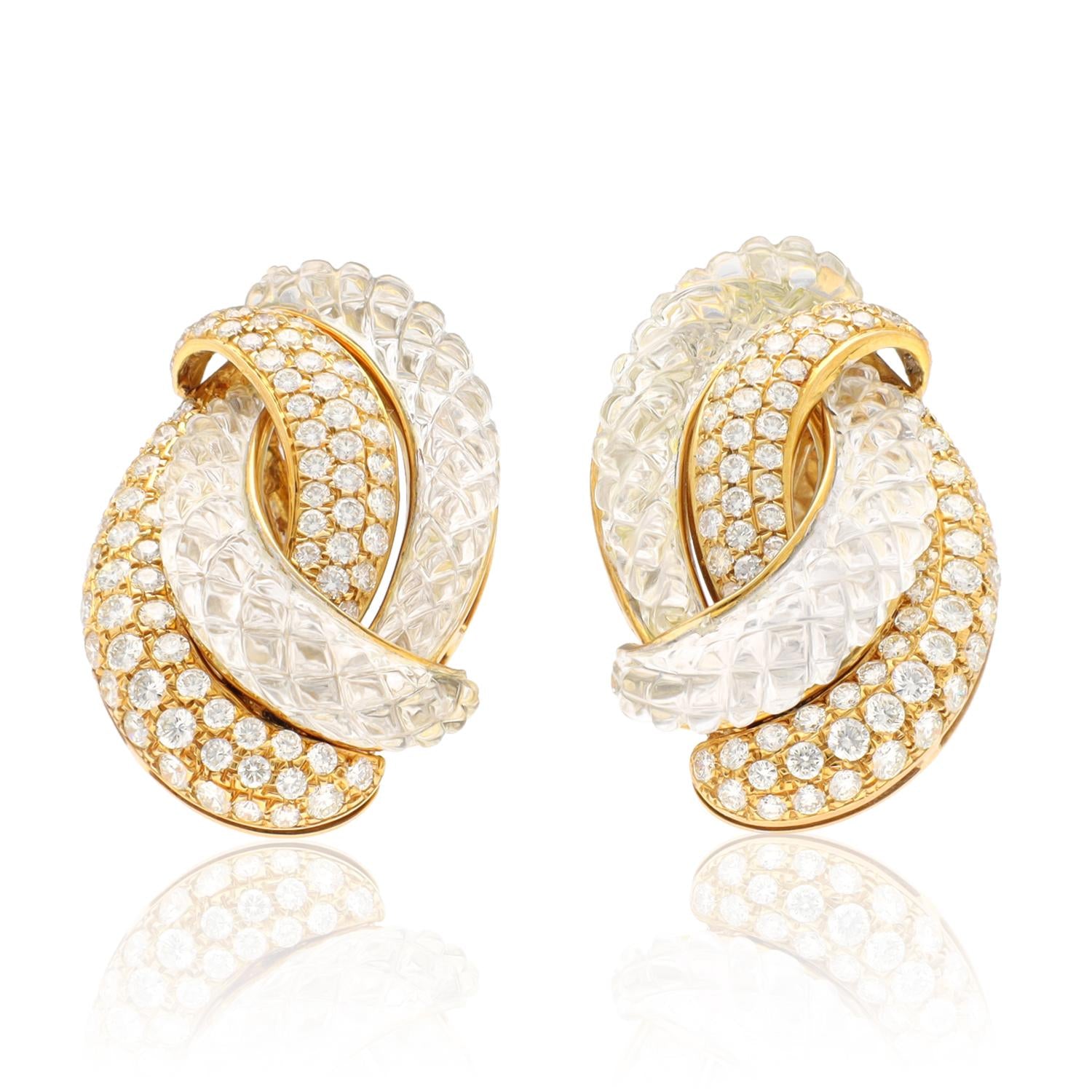 SABBADINI Diamond and Carved Crystal Ear Clips