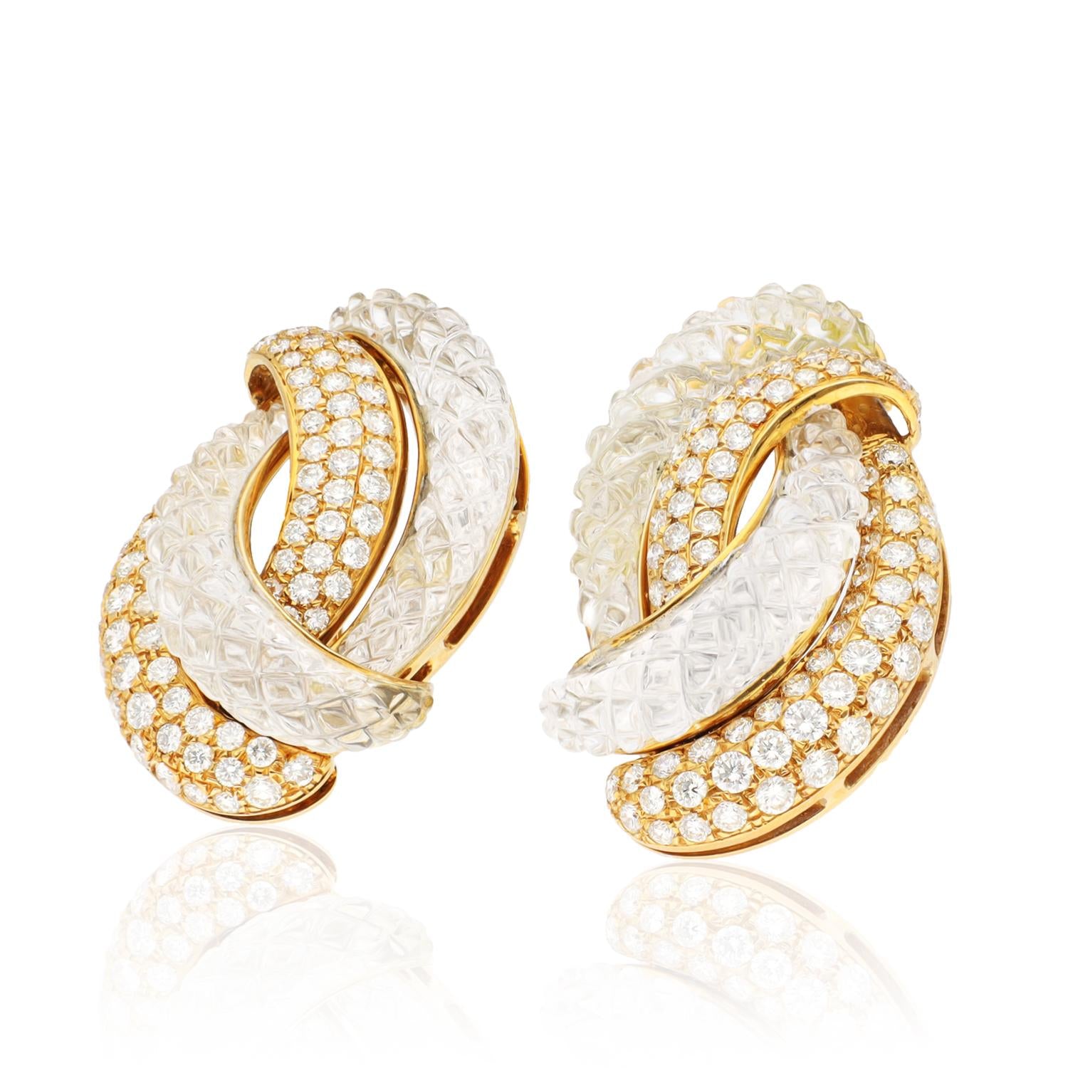 SABBADINI Diamond and Carved Crystal Ear Clips