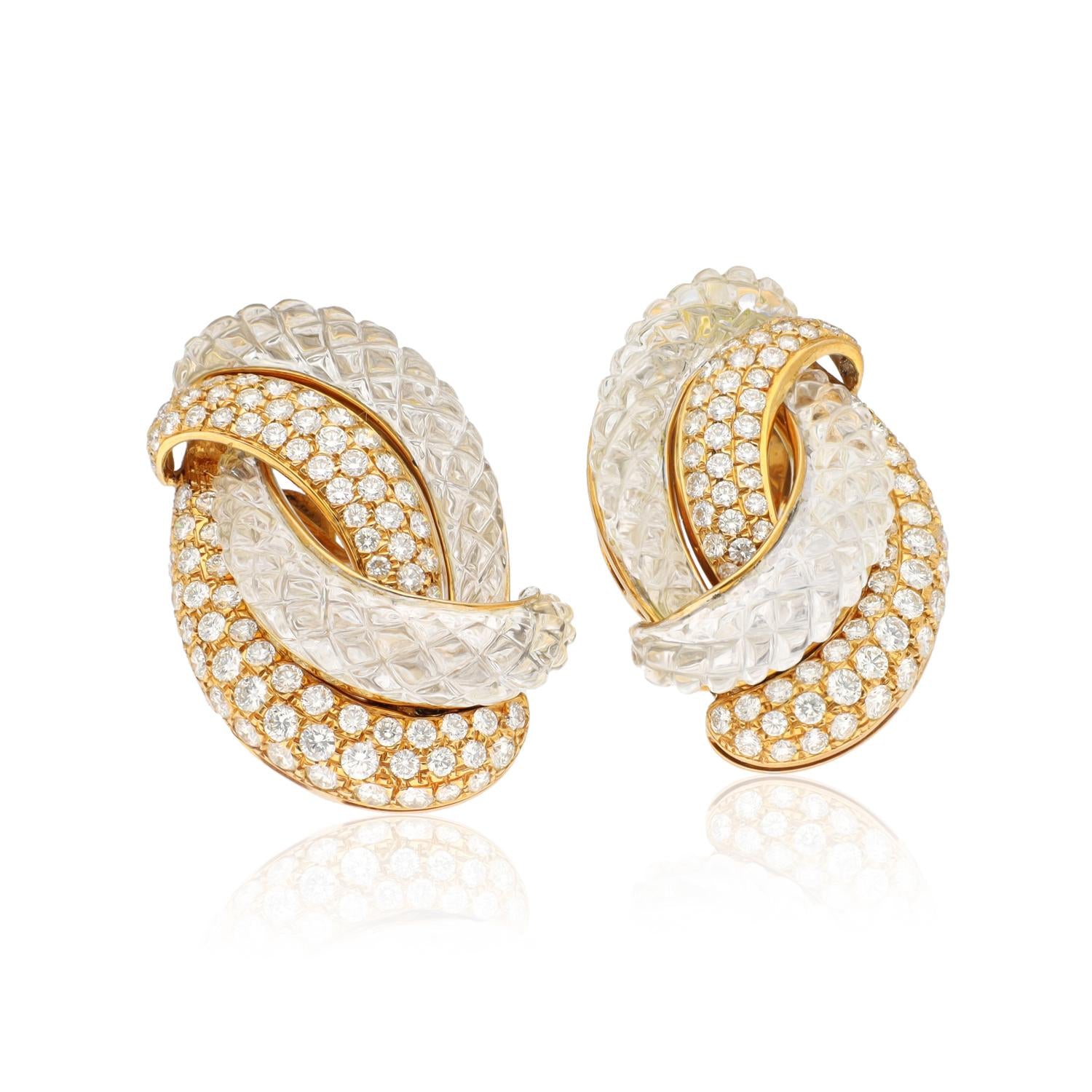 SABBADINI Diamond and Carved Crystal Ear Clips