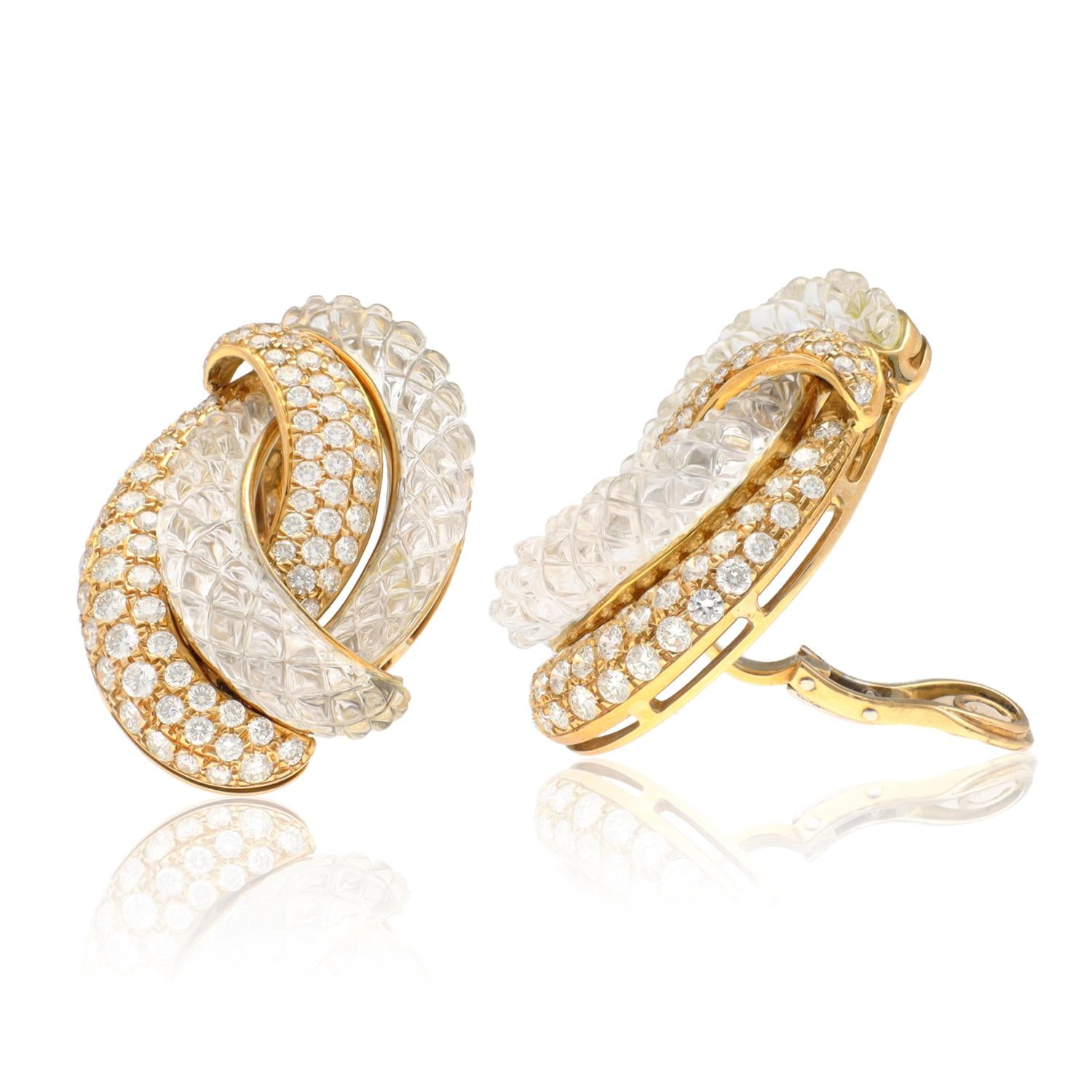SABBADINI Diamond and Carved Crystal Ear Clips