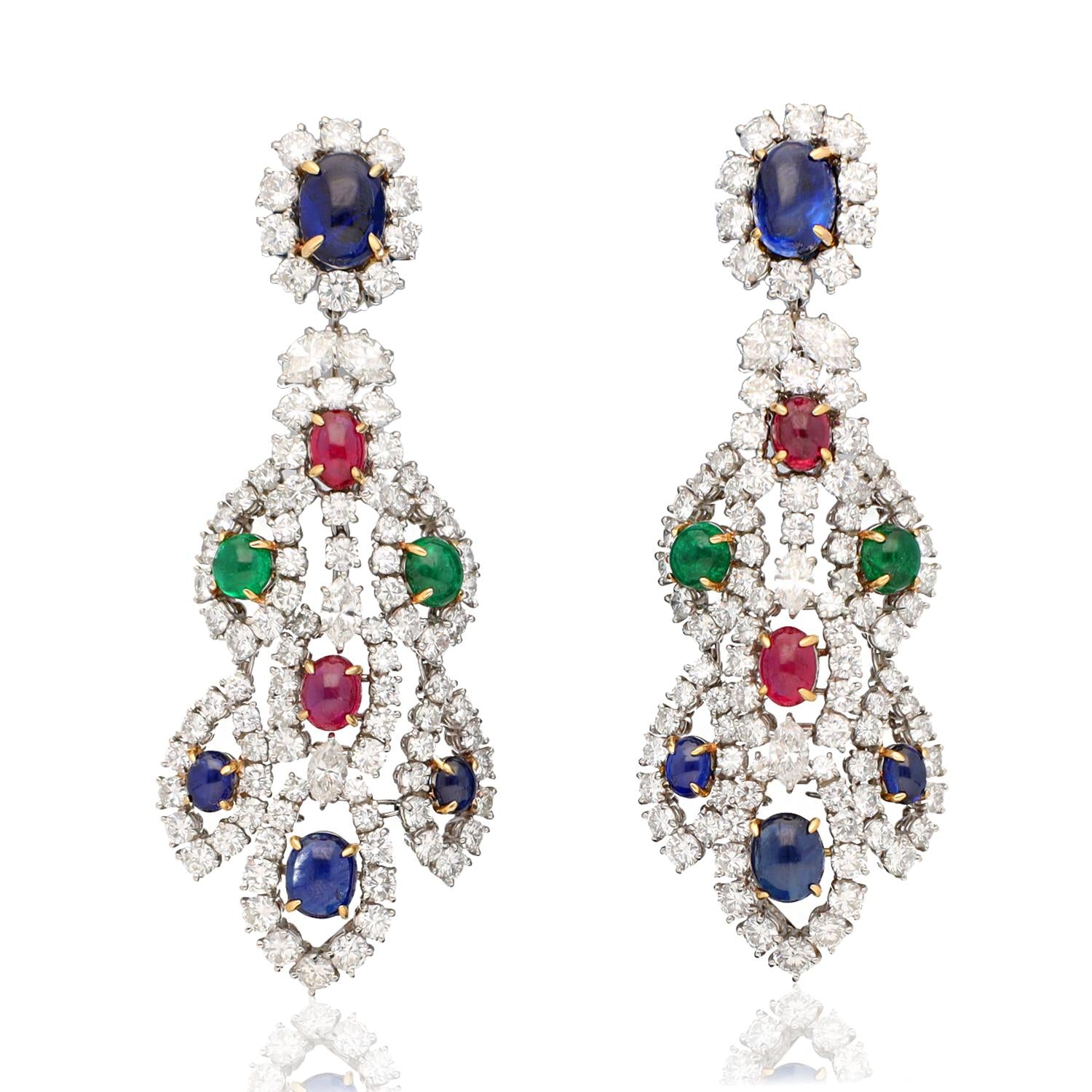 HARRY WINSTON Precious Gem and Diamond Ear Clips