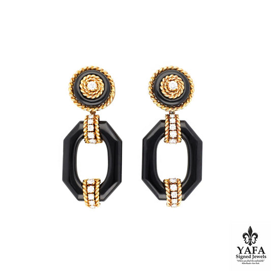 VAN CLEEF & ARPELS Black Onyx Hexagonal Ear Clips