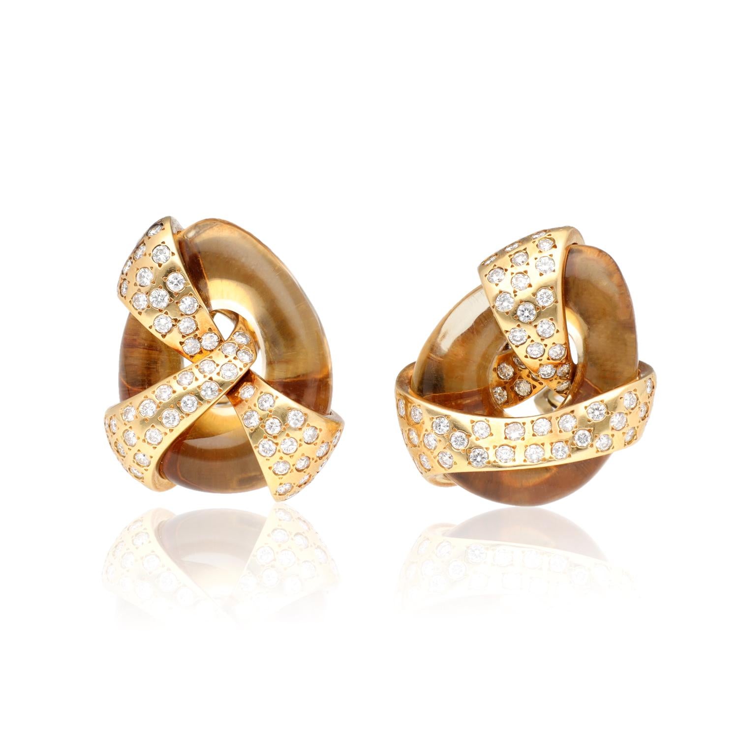 JAR PARIS 18K Yellow Gold Rock Crystal and Diamond Ear Clips