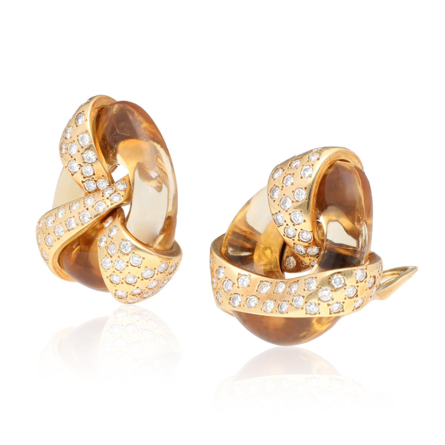 JAR PARIS 18K Yellow Gold Rock Crystal and Diamond Ear Clips