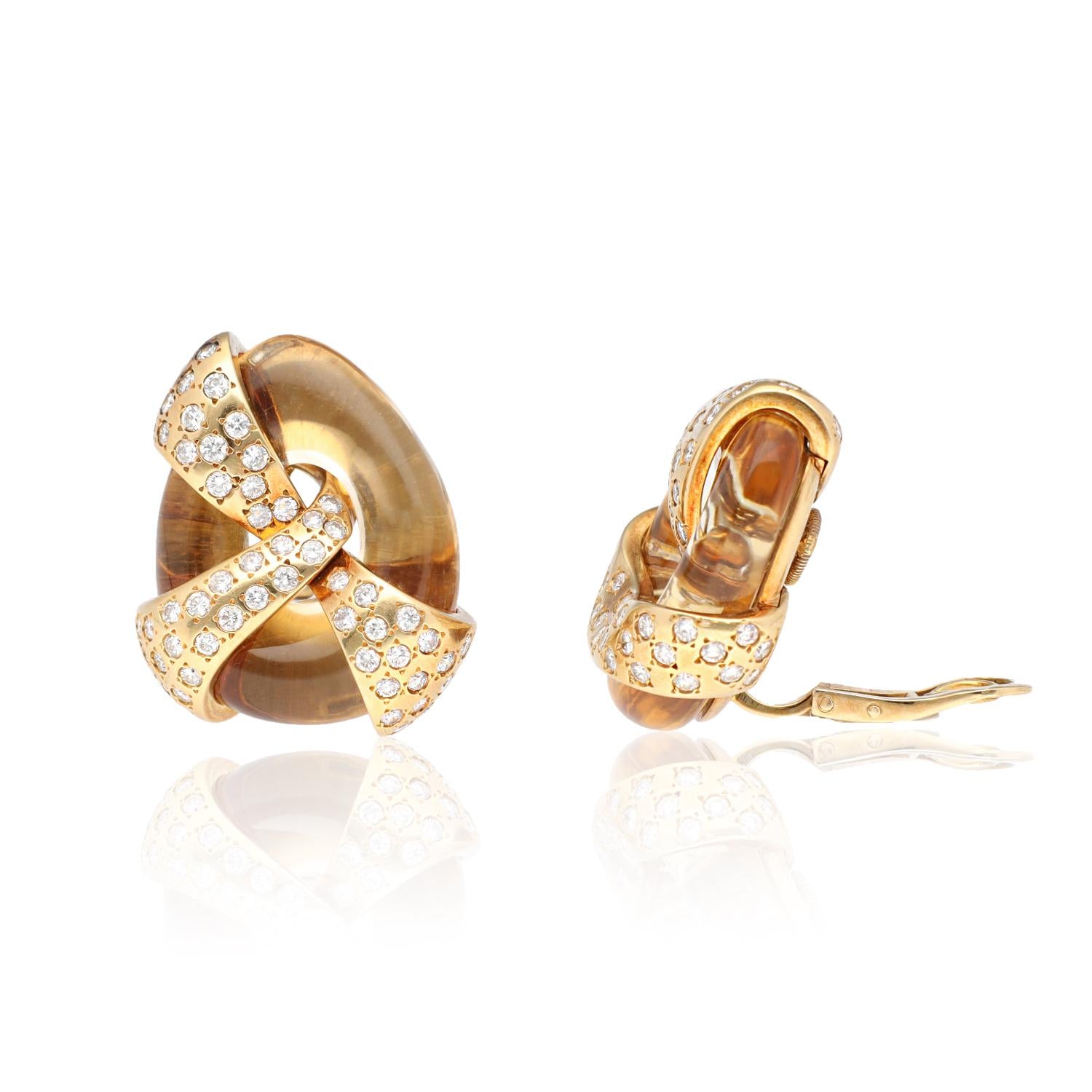 JAR PARIS 18K Yellow Gold Rock Crystal and Diamond Ear Clips
