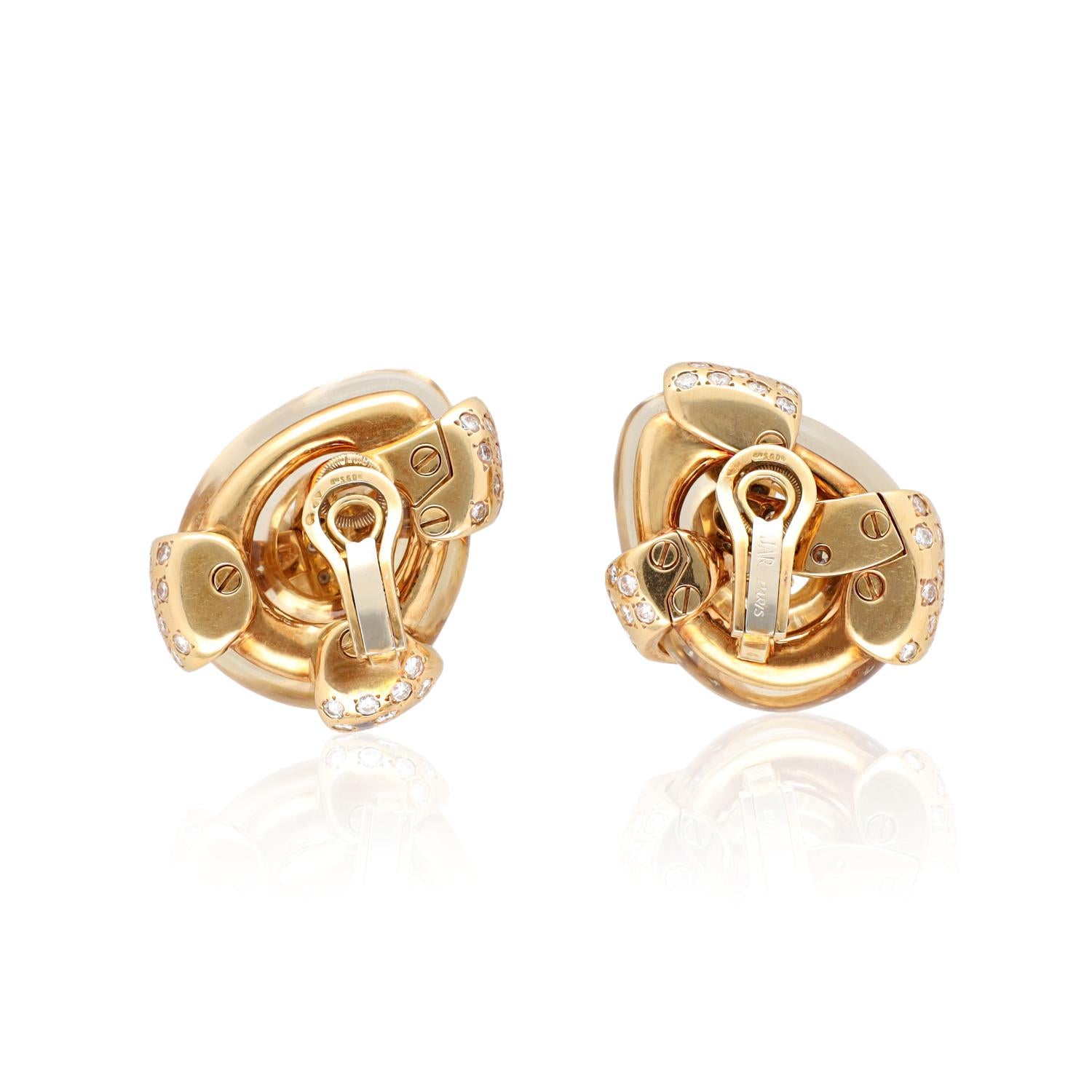 JAR PARIS 18K Yellow Gold Rock Crystal and Diamond Ear Clips